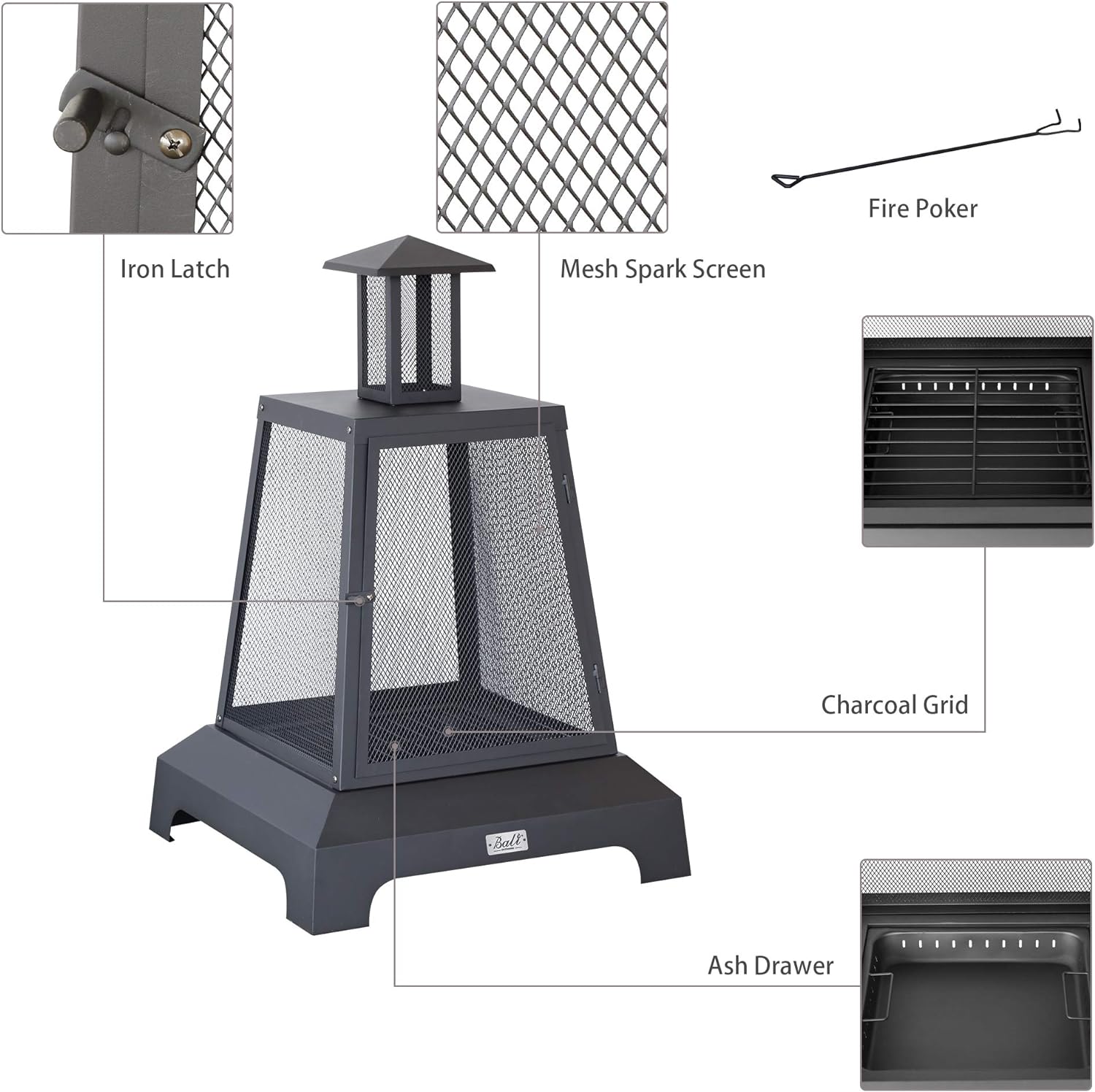 BALI OUTDOORS 28 inch Fire Pit Outdoor, Outdoor Wood Burning Fire Pit Large, Firepits for Outside Patio, Garden, Backyard