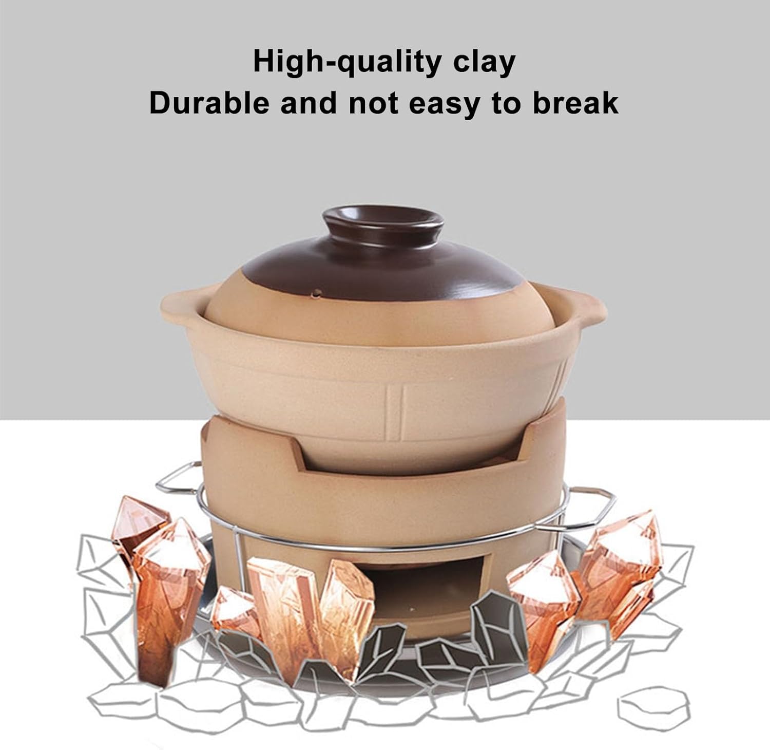 Small Round Clay Charcoal Stove Clay Grilling Stove Ceramic Fire Pit Portable Tabletop Pottery Stove Outdoor BBQ Package ()