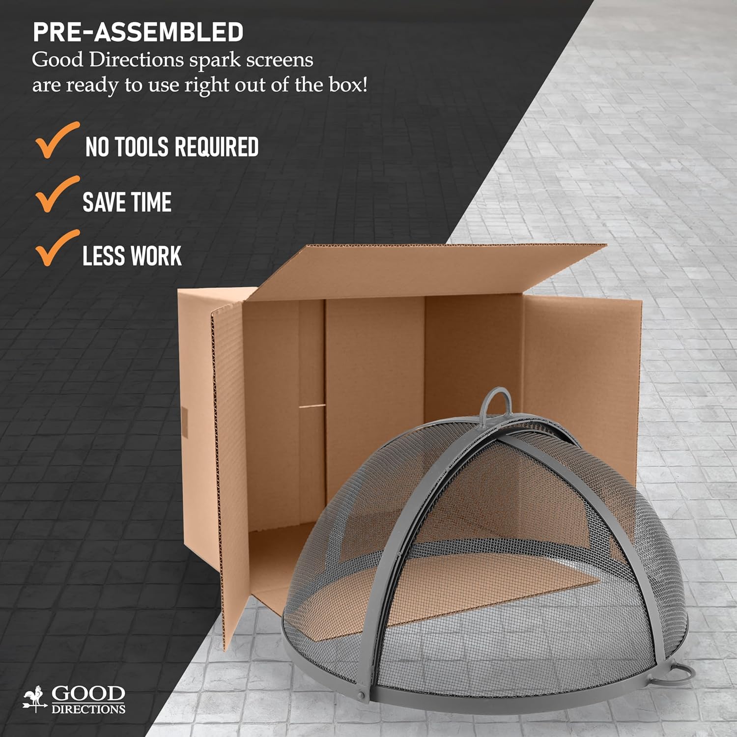Good Directions 783 Heavy Duty Fire Pit Spark Screen, Includes Heavy Duty Lifter, Hinged for Easy Access, 40 Inch Diameter, Patio, Lawn & Garden