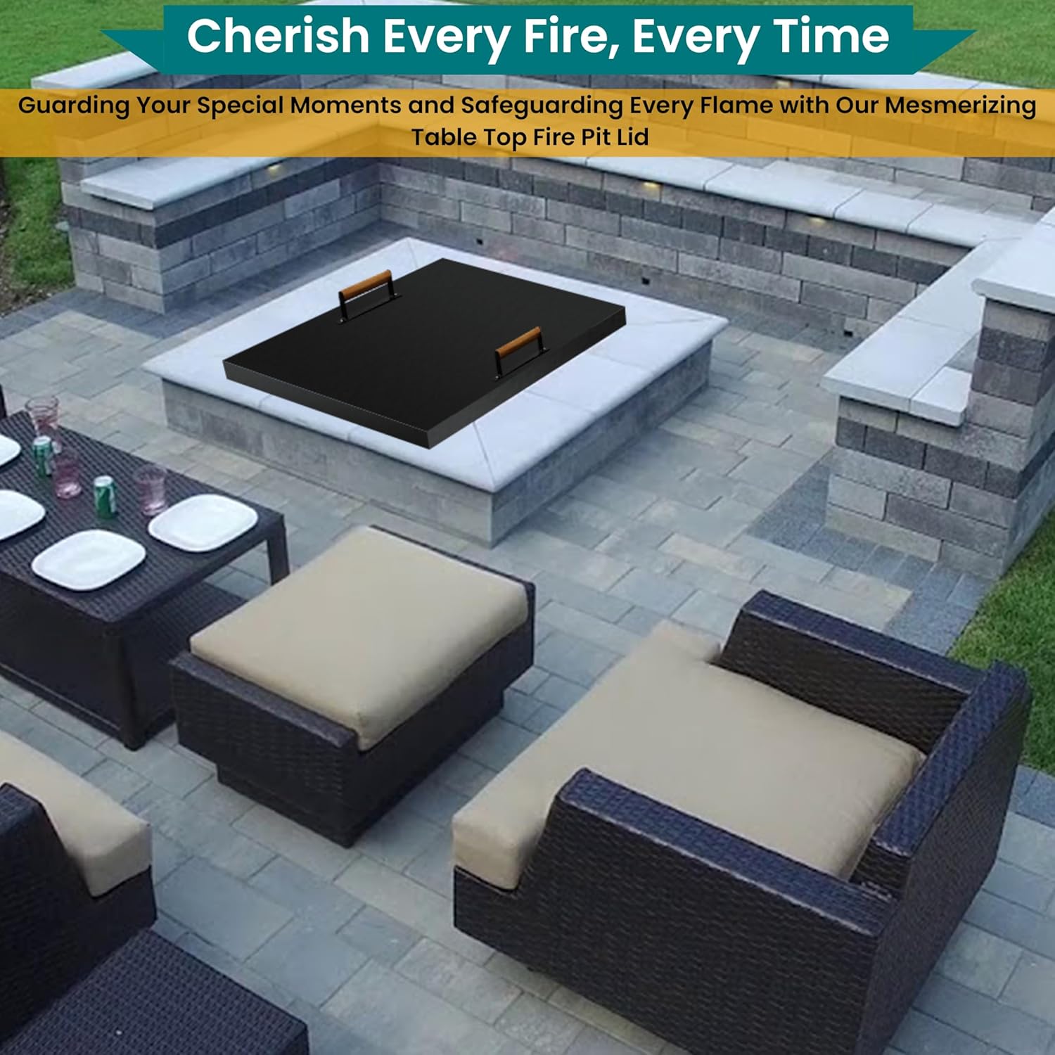 FEBTECH- fire Pit Insert Square lid - 42 x 42 Inch - Linear Drop-in Burner Pan - firePit lid - 1.5 mm Thick Fire Pit Lid for Square Firepit Insert…