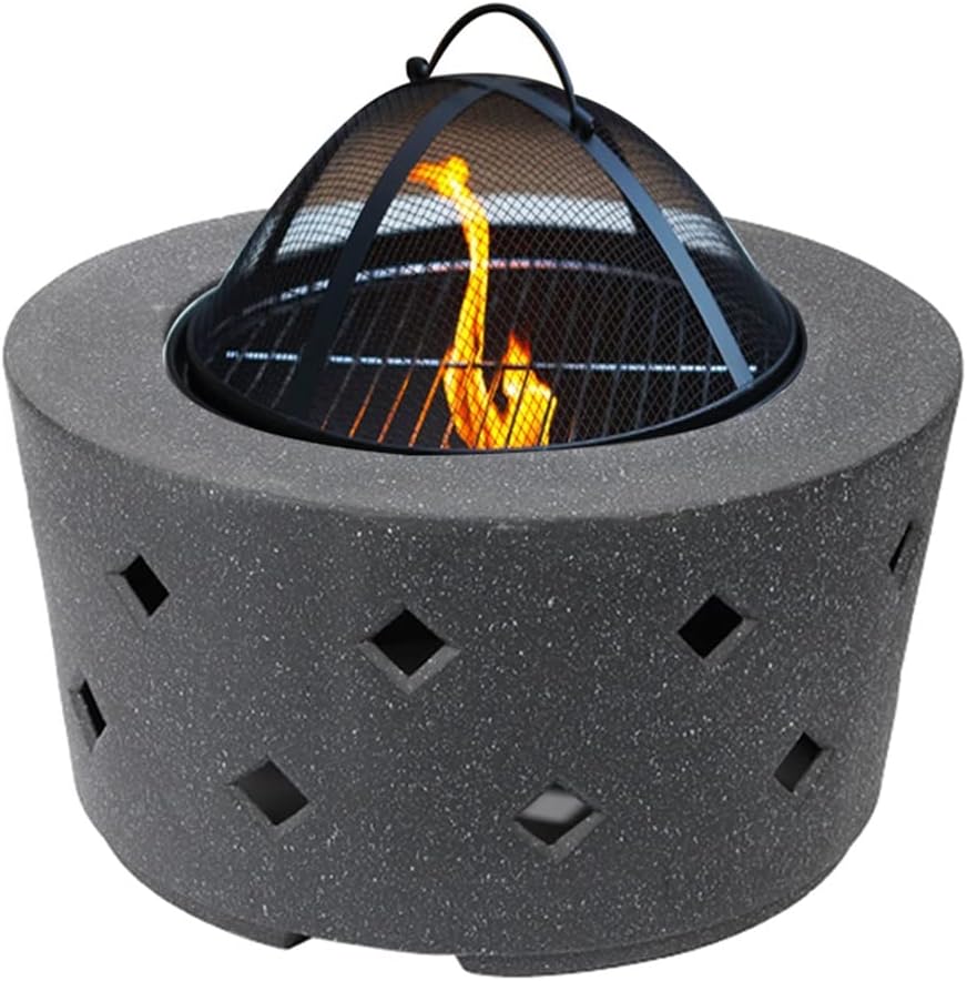 Outdoor Fire Pit Outdoor Wood Burning Fire Pit, Multifunctional Black Imitation Stone Outdoor Heater, Garden Terrace Fire Bowl, 70cm/27.6