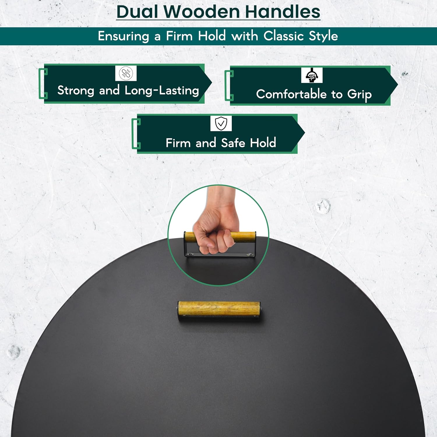 30” firepit lid round for inside up to 28” gas fire pit lid for Outdoor Fireplace Cover Lid Steel fire pit metal cover W/ 2 Wooden Handles & Heat Resistant Snuffer Lid for Round Patio Fire Pit Ring