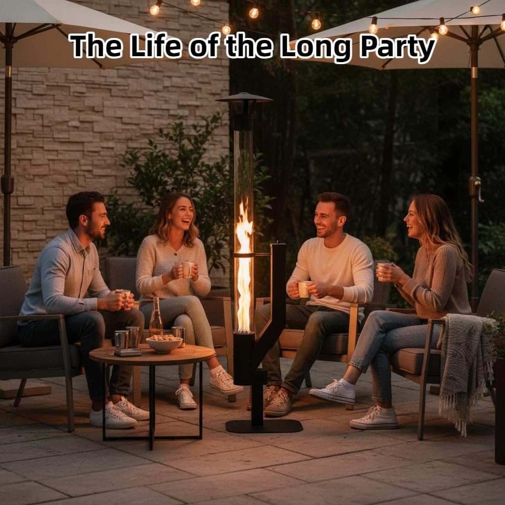 Wood Pellet Patio Heater for Outdoor, 70 Inch Pellet Fire Pit with Rain Cap, 2-Hour Burn Time, Outdoor Pellet Heater for Backyard, Deck, Camping, Matte Black