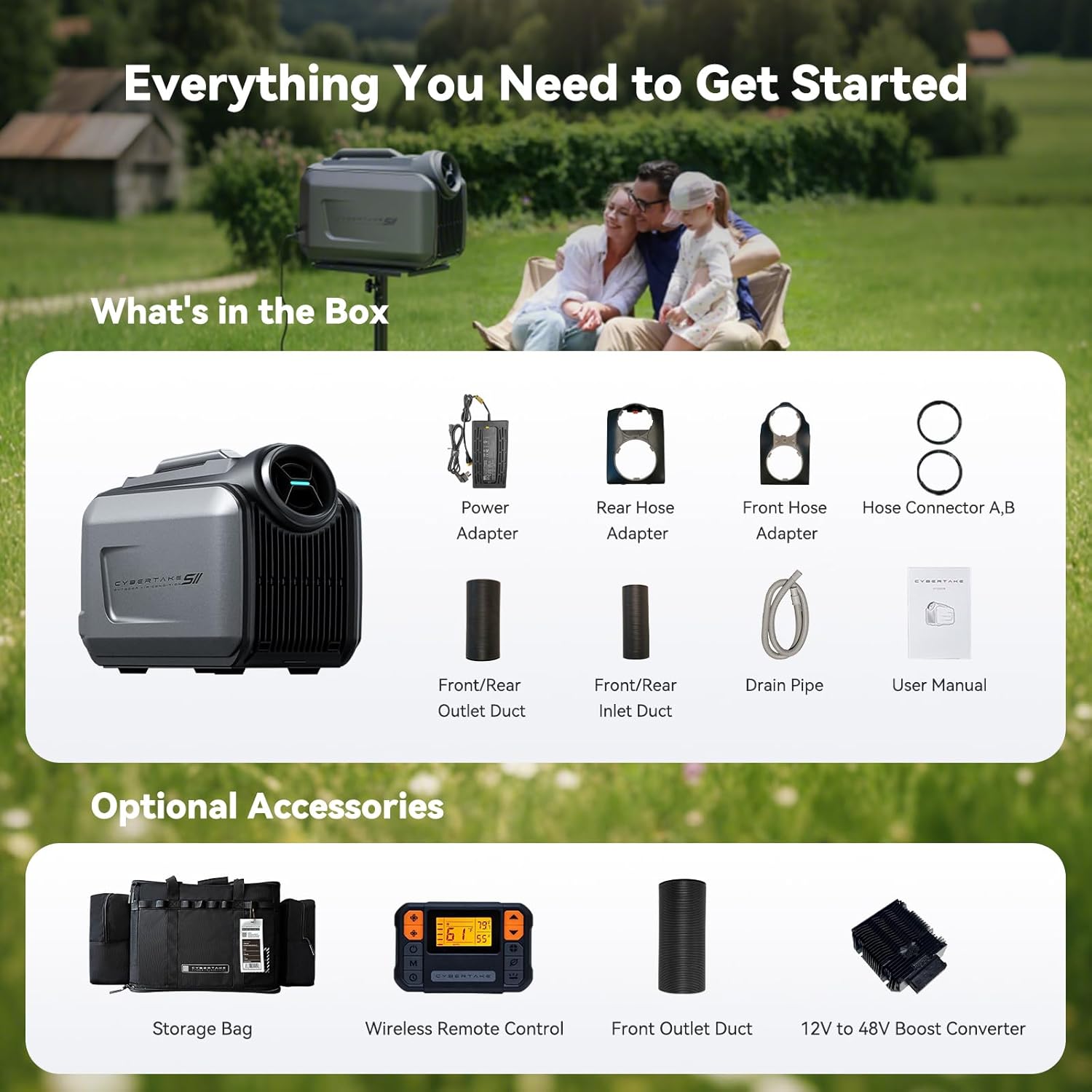 Portable Camping Air Conditioner, 5100 BTU Cooling and 6100 BTU Heating, 8 Hours on 1kWh, 4 Core Modes with 3 Adjustment, Ideal for Tent, Camping, RV, Boat and Fishing