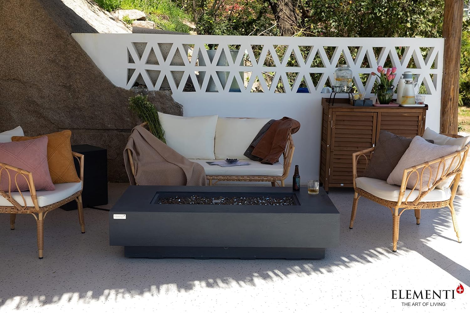 AMS Fireplace | Elementi Plus | Positano | Rectangular Dark Gray Concrete Natural Gas Fire Table Pit (Natural Gas)