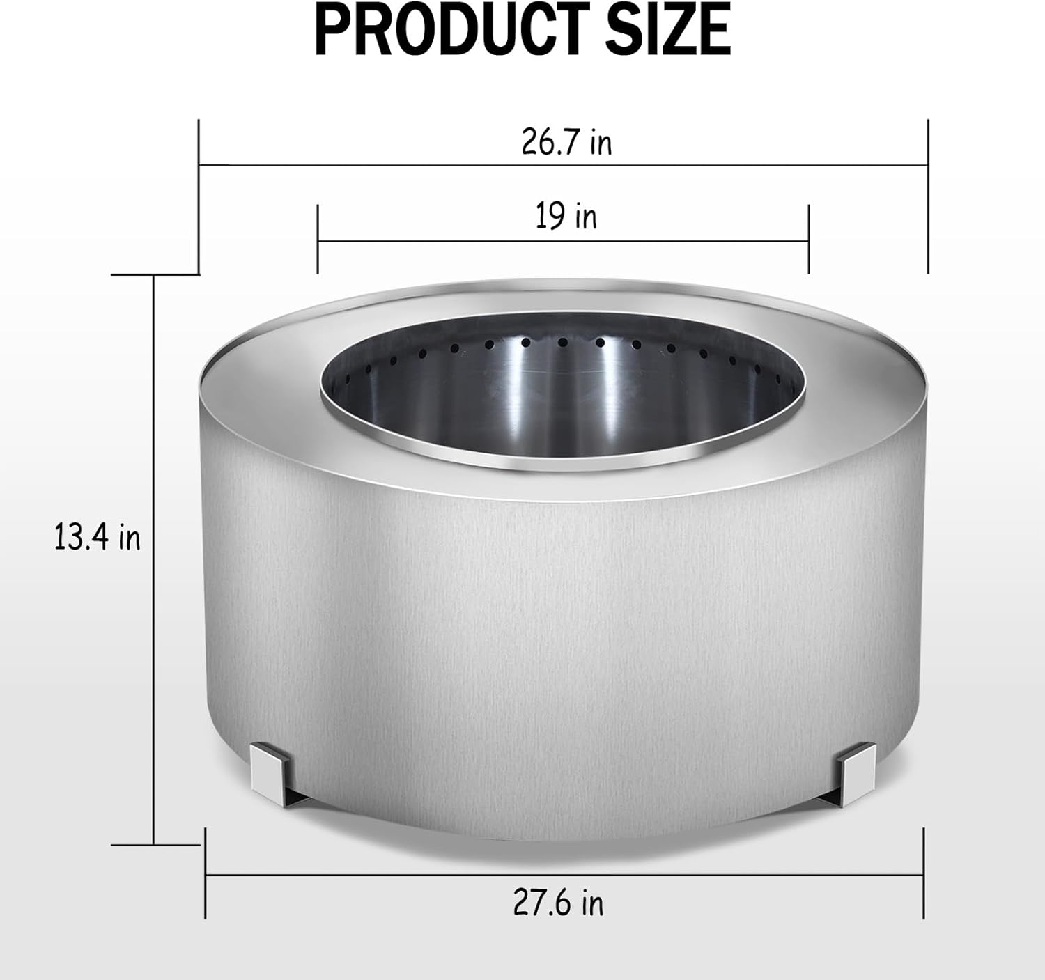 Smokeless Fire Pit, Portable Outdoor Carbon Steel Stove, Picnic Camping Backyard Campfire Pit, Large Wood Burning Fire Pit Stainless Steel Silver, 28.5 Inch