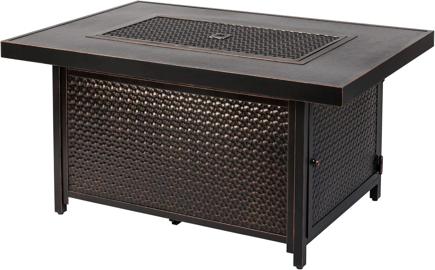 Weyland Hammered Aluminum Convertible Gas Fire Pit Table 55000 BTU Multifunctional Outdoor Firepit with Fire Bowl Lid, Nylon Cover & Clear Fire Glass Bronze Finish - Rectangular 48