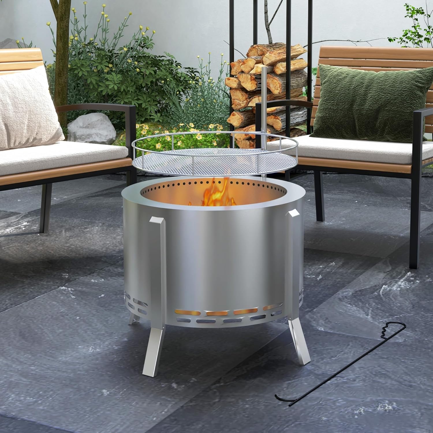 2-in-1 Smokeless Fire Pit, BBQ Grill, 19