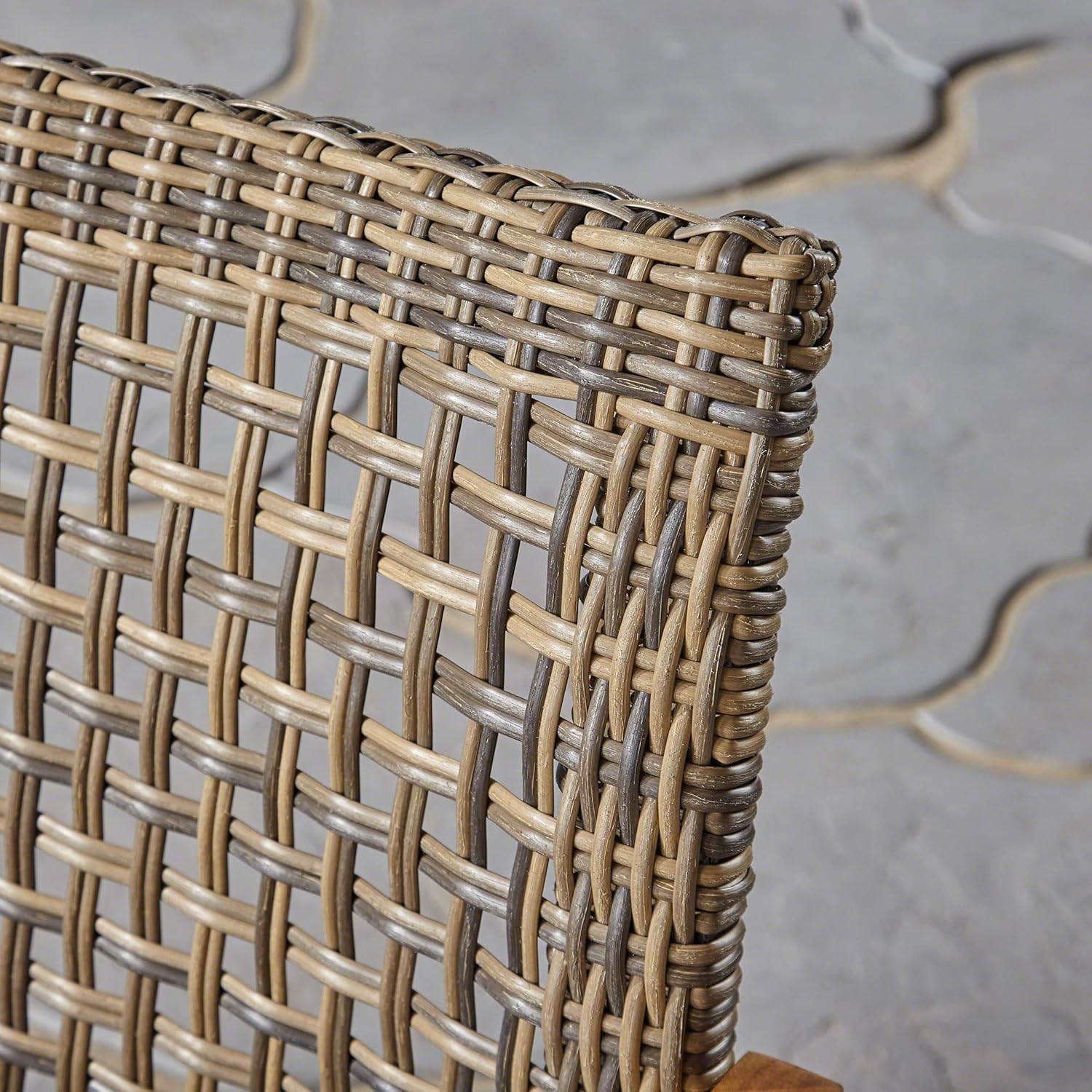 Great Deal Furniture GDFStudio Outdoor 3 Piece Wood and Wicker Chat Set with Fire Pit, Natural with Gray and Brown