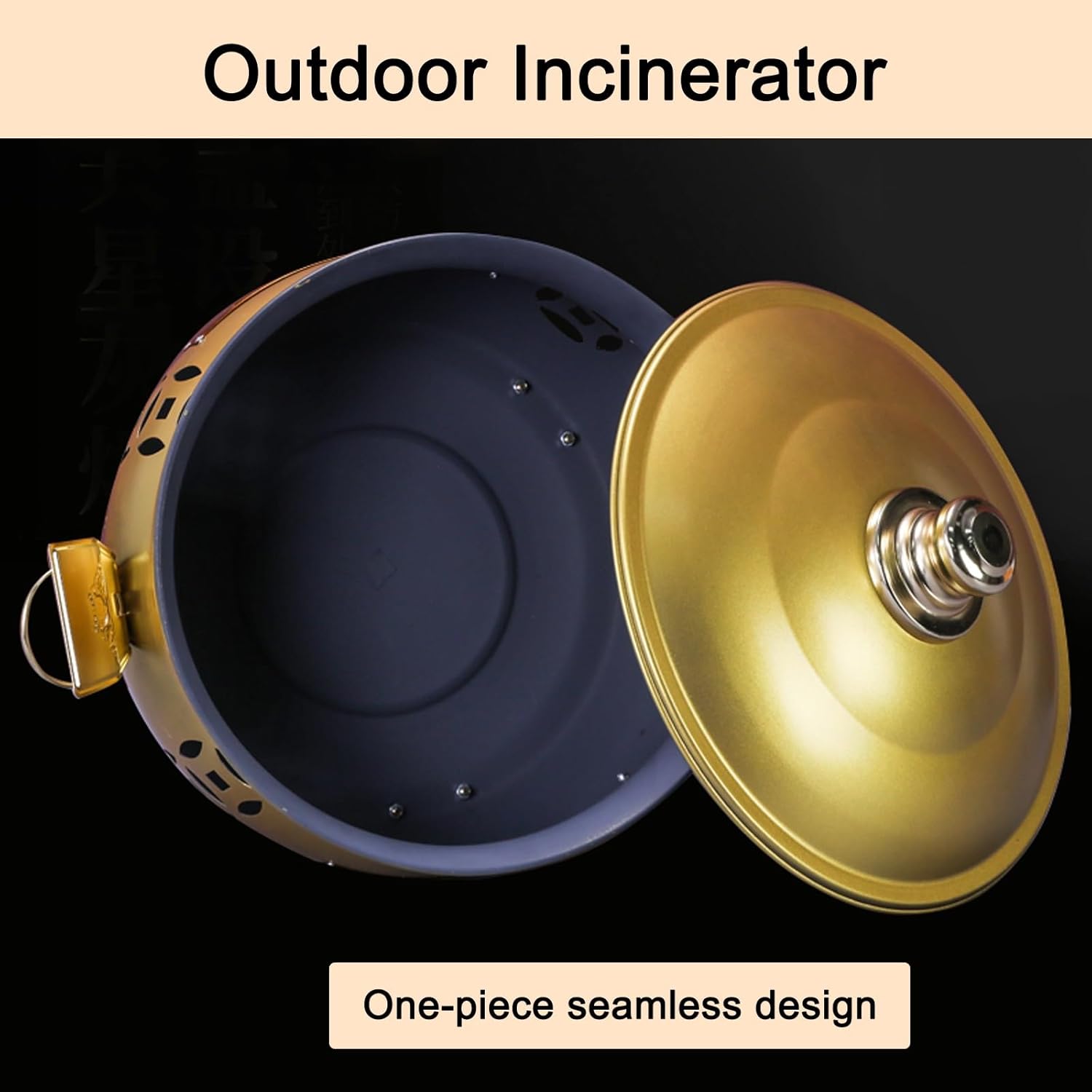 Outdoor Burn Barrel, Incinerator with Lid, Metal Fire Pit, Double Handle Trash Burning Containers, for Burning Garbage Leaves(Gold,35cm/14in)