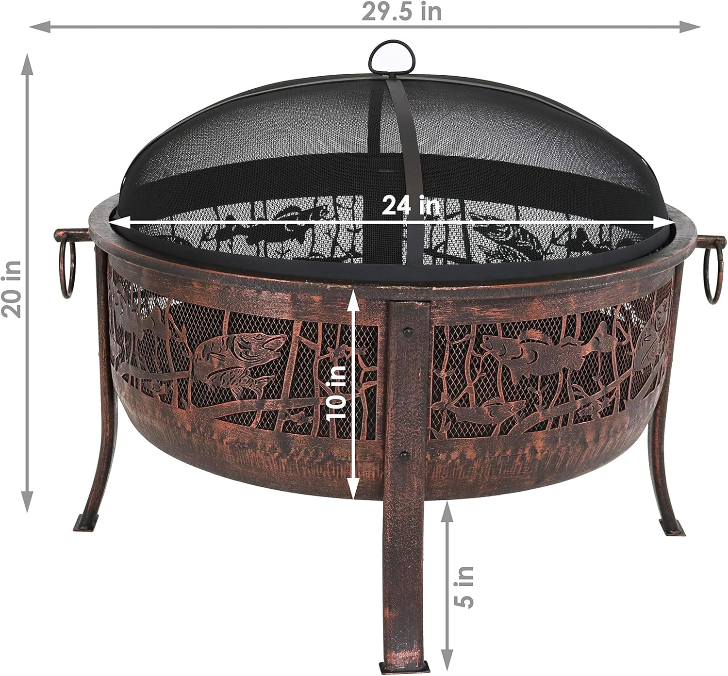 Sunnydaze 30-Inch Fire Pit with Spark Screen, Water-Resistant Cover, Metal Grate, and Fireplace Poker - Northwoods Fishing
