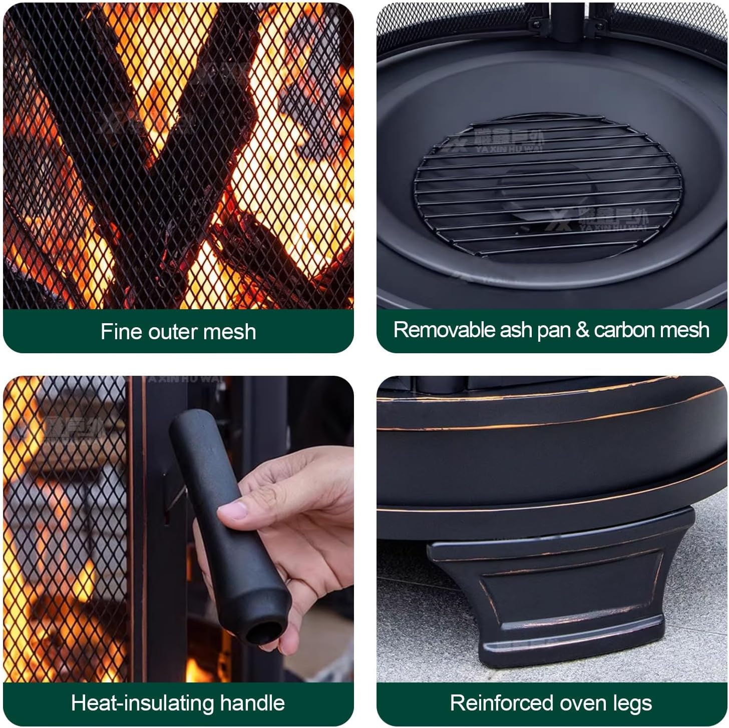 Metal Chiminea Fire Pit with Grill, 2 in 1 Outdoor Fire Pit, Camping Stove with Adjustable Grill Tray & Spark Screen Door, for Garden, Backyard, BBQ