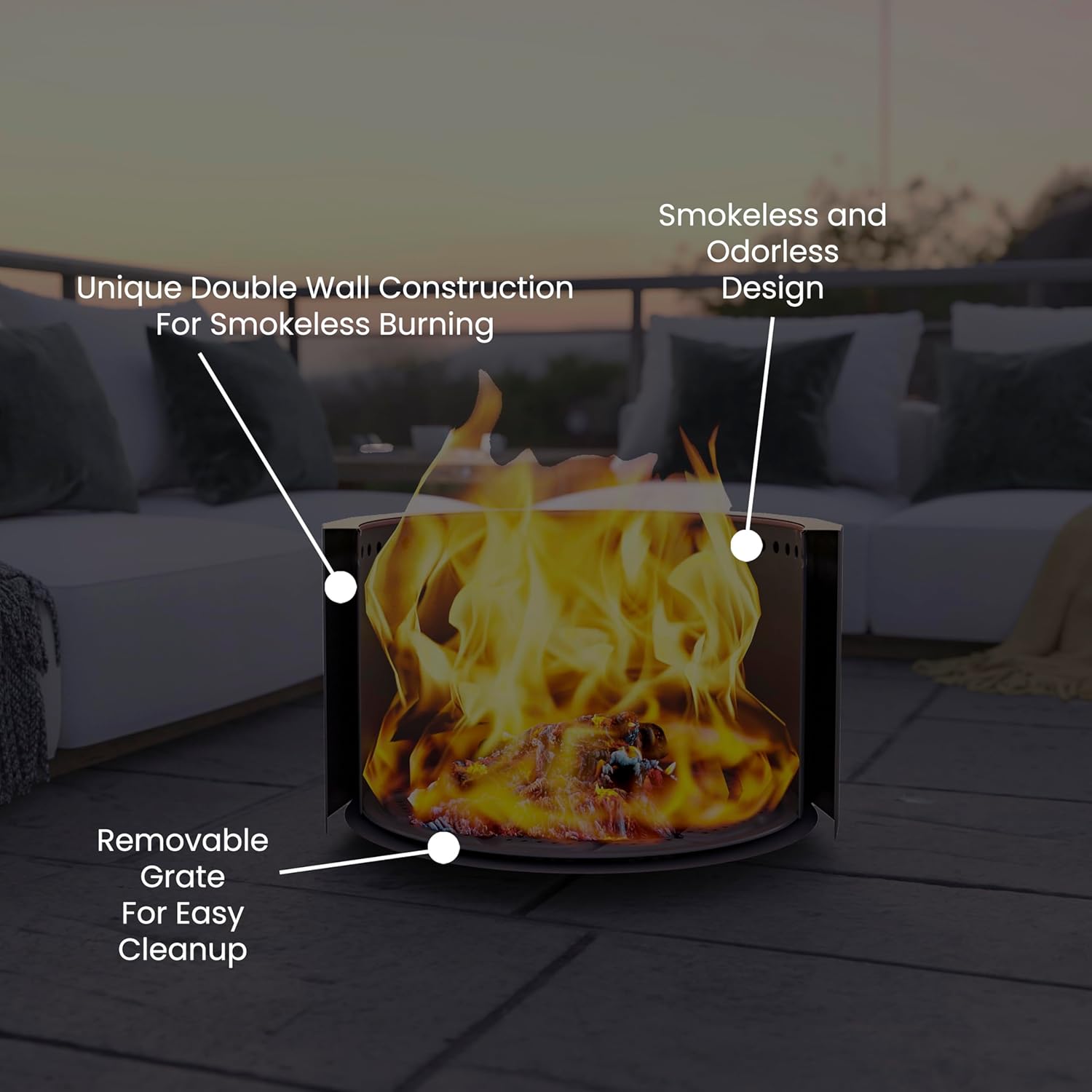 Taylor & Logan Zephyr 27 inch Smokeless Outdoor Firepit, Natural Wood Burning Portable Fire Pit With Waterproof Cover, Bronze