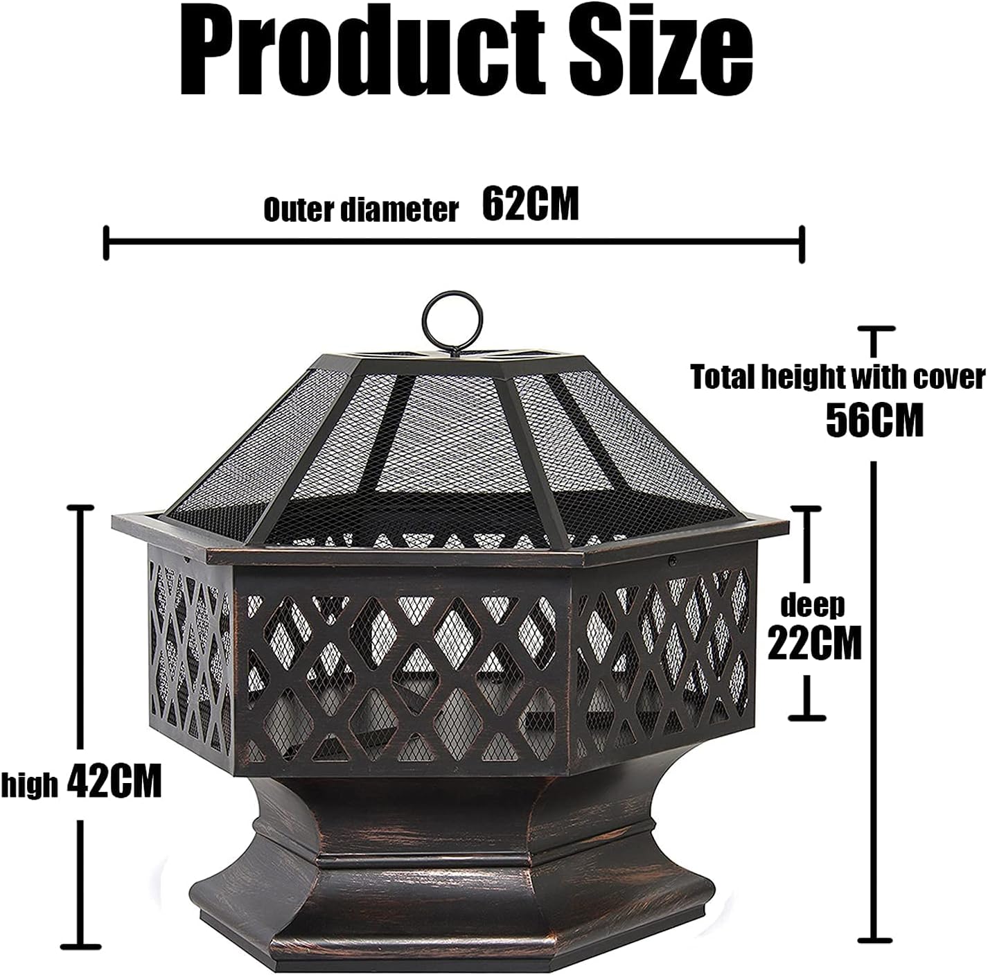 Fire Pit for Outdoor Garden Patio, Outdoor Fire Pit Grill, Large Hexagonal Wood Burning Firepit for d Garden, Patio Or Camping