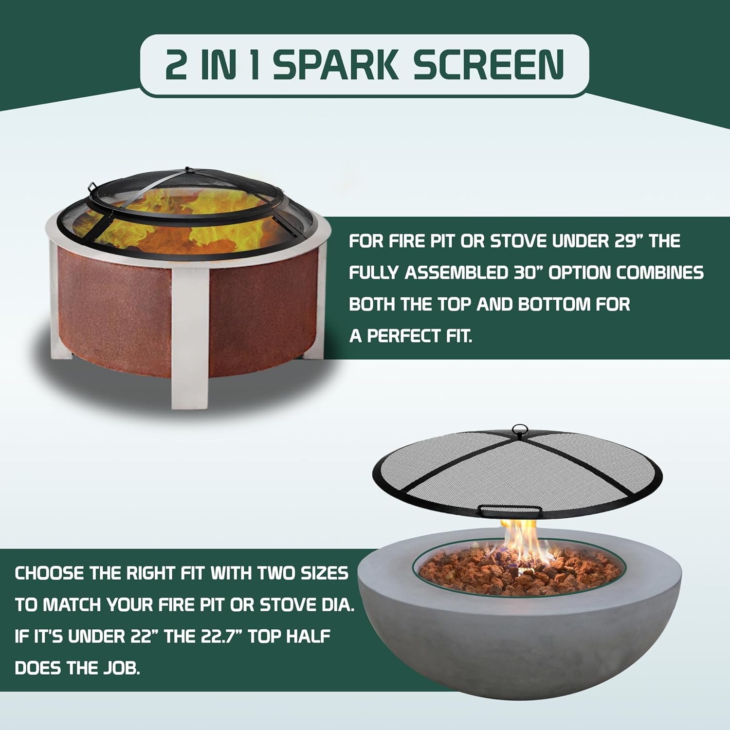 FEBTECH - Fire Pit Spark Screen 30 inch - Heavy Metal Outdoor Fire Pit Screen Cover Round with Hook for Easy to Lift fire Pit Screen 30 inch Round, firepit Replacement Screen & Fire Pit Insert, Black