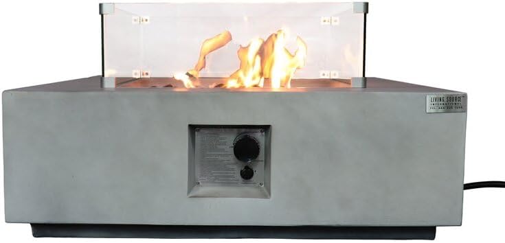 Living Source International Concrete,Glass Propane,Natural Gas Fire Pit Table, Gray