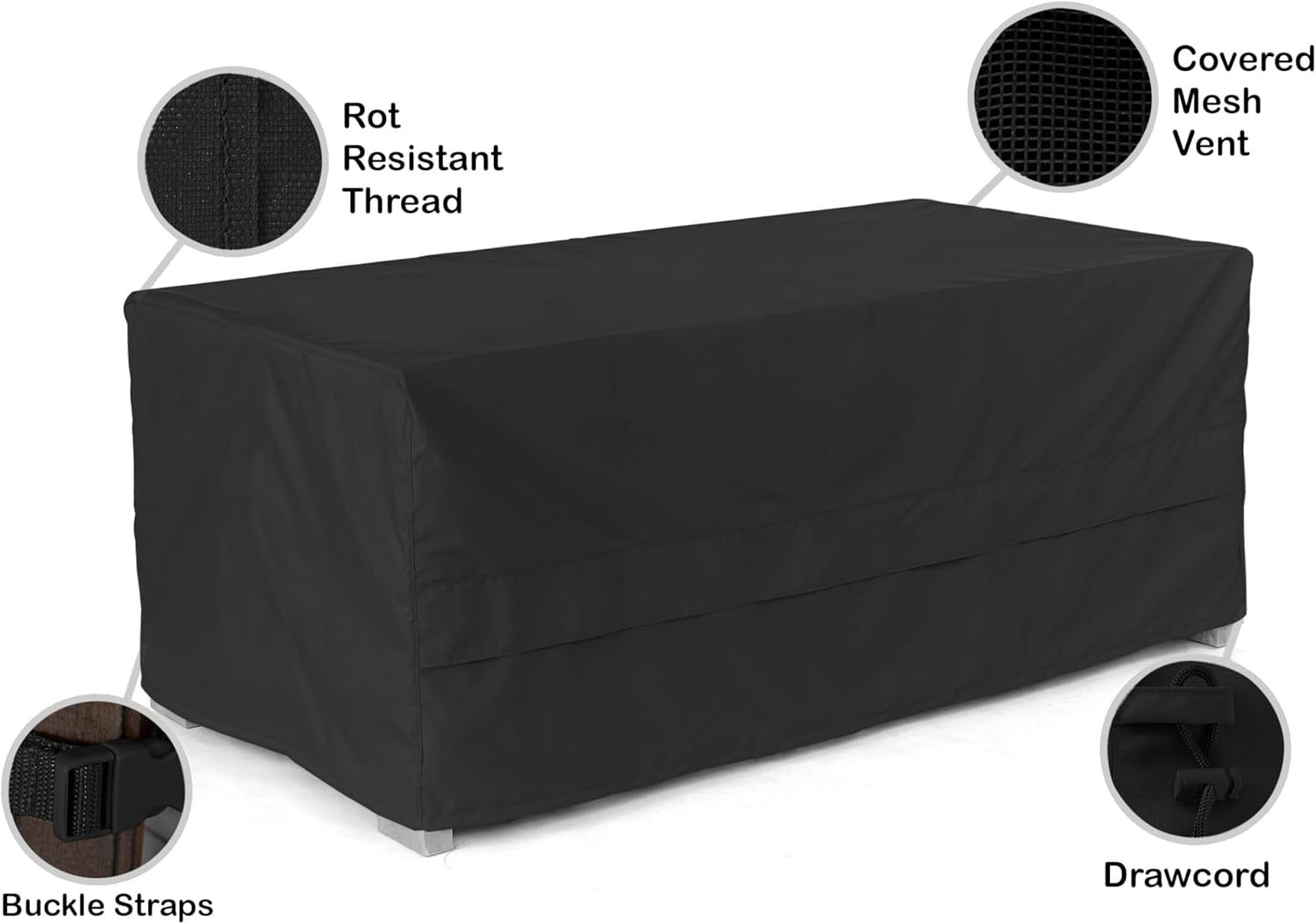 Covermates Ultima Rectangular Ottoman Cover – Heavy-Duty 600D Polyester, Drawcord Hem, Covered Mesh Vent, Double-Stitched Seams, Weather-Resistant Outdoor Protection, 40W x 28D x 22H, Ripstop Black