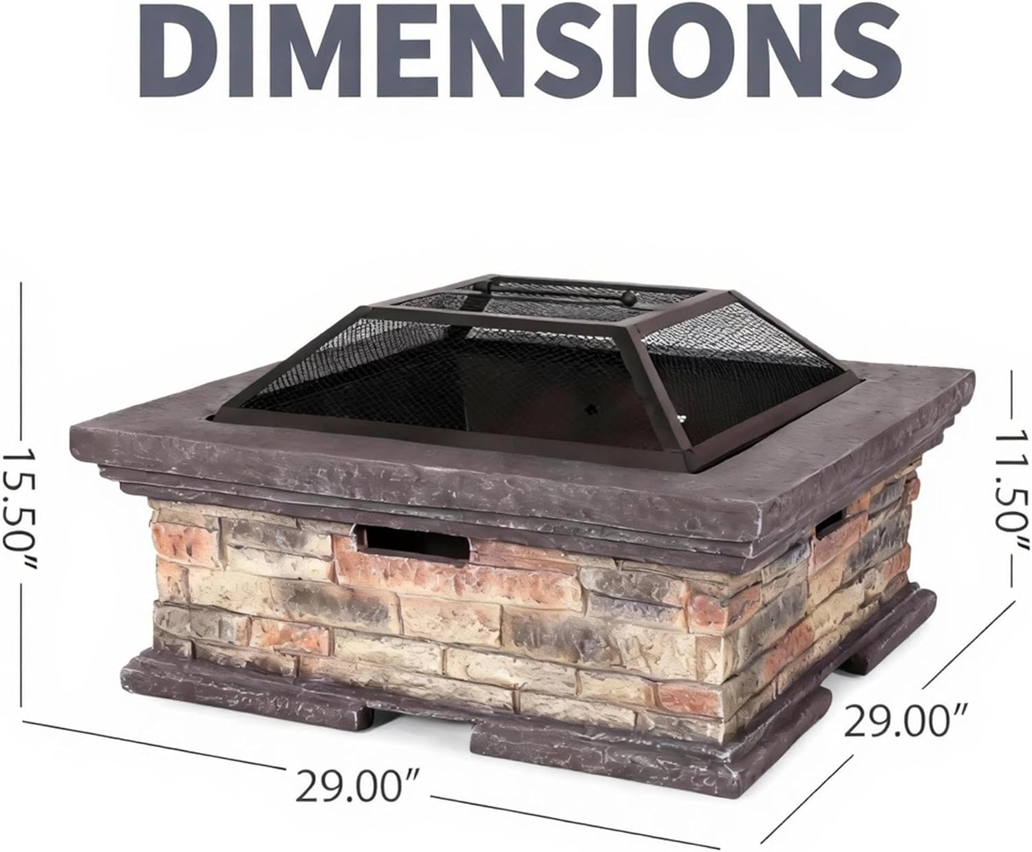 29 Inch Fire Pits for Outside Wood Burning, MGO Square Firepits for Outside, Wood Burning Fire Pit for Camping, Garden, Backyard, Bonfire Party, Stone Gray