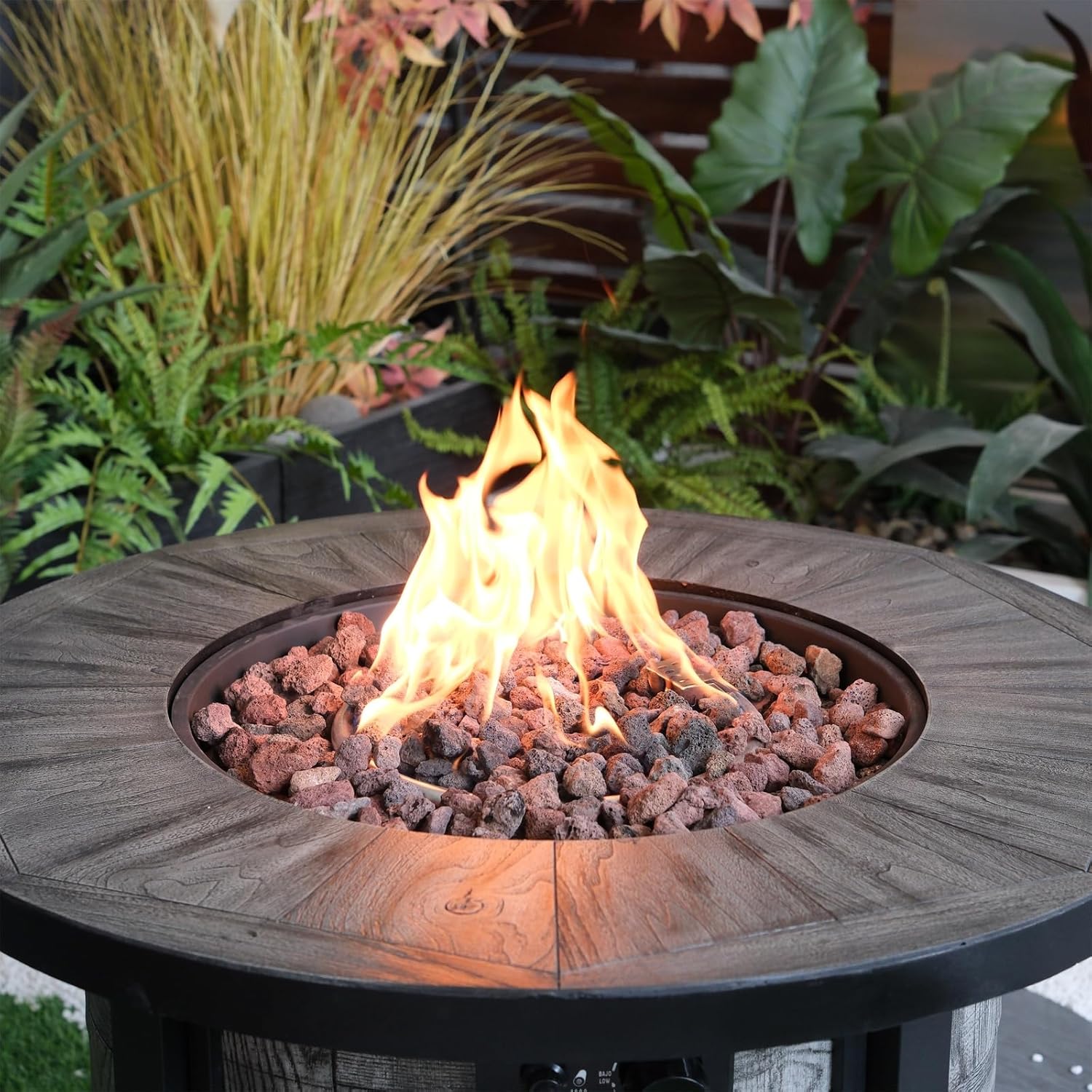 Penau Outdoor Propane Fire Pit, Square Gas Fire Pit Table 50,000 BTU, Concrete Fire Table with Lava Rocks & Waterproof Cover