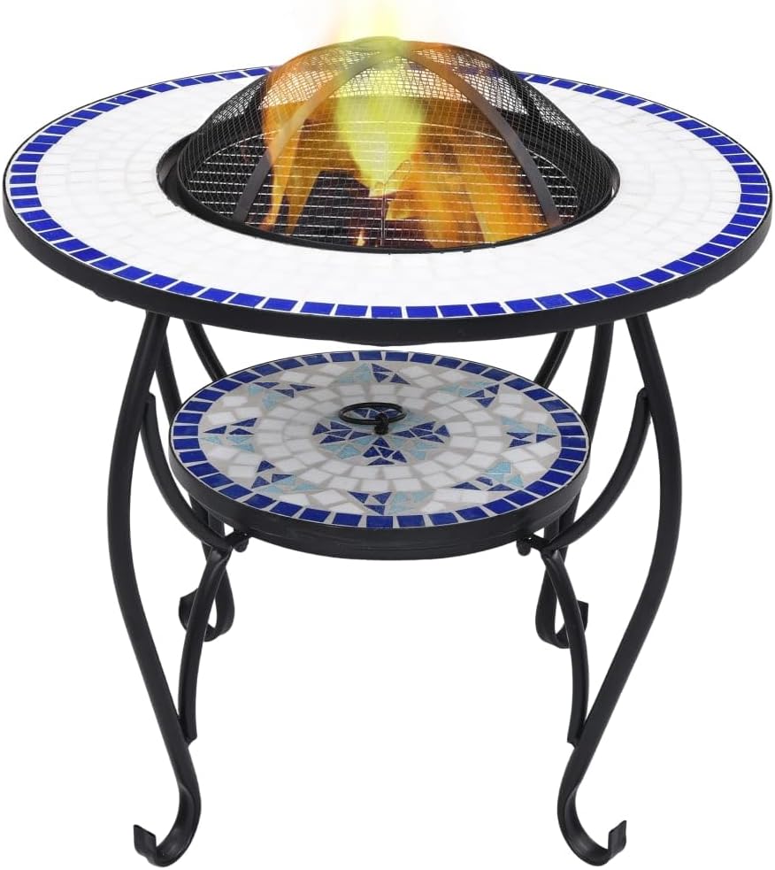 Mosaic Fire Pit Table Blue and White 26.8