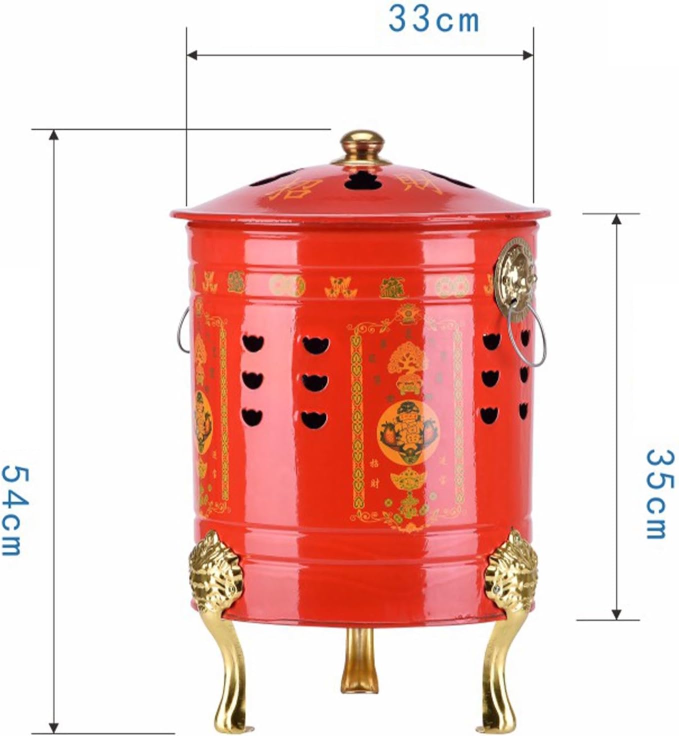 Enamel Burn Barrel Incinerator Can with fire Tongs - Efficient Garden Incinerator Metal Garden Fire Pit Cage Yard Debris Furnace Burning Bin Bucket for Waste Garden Leaf Wood Bonfire(33x54cm)