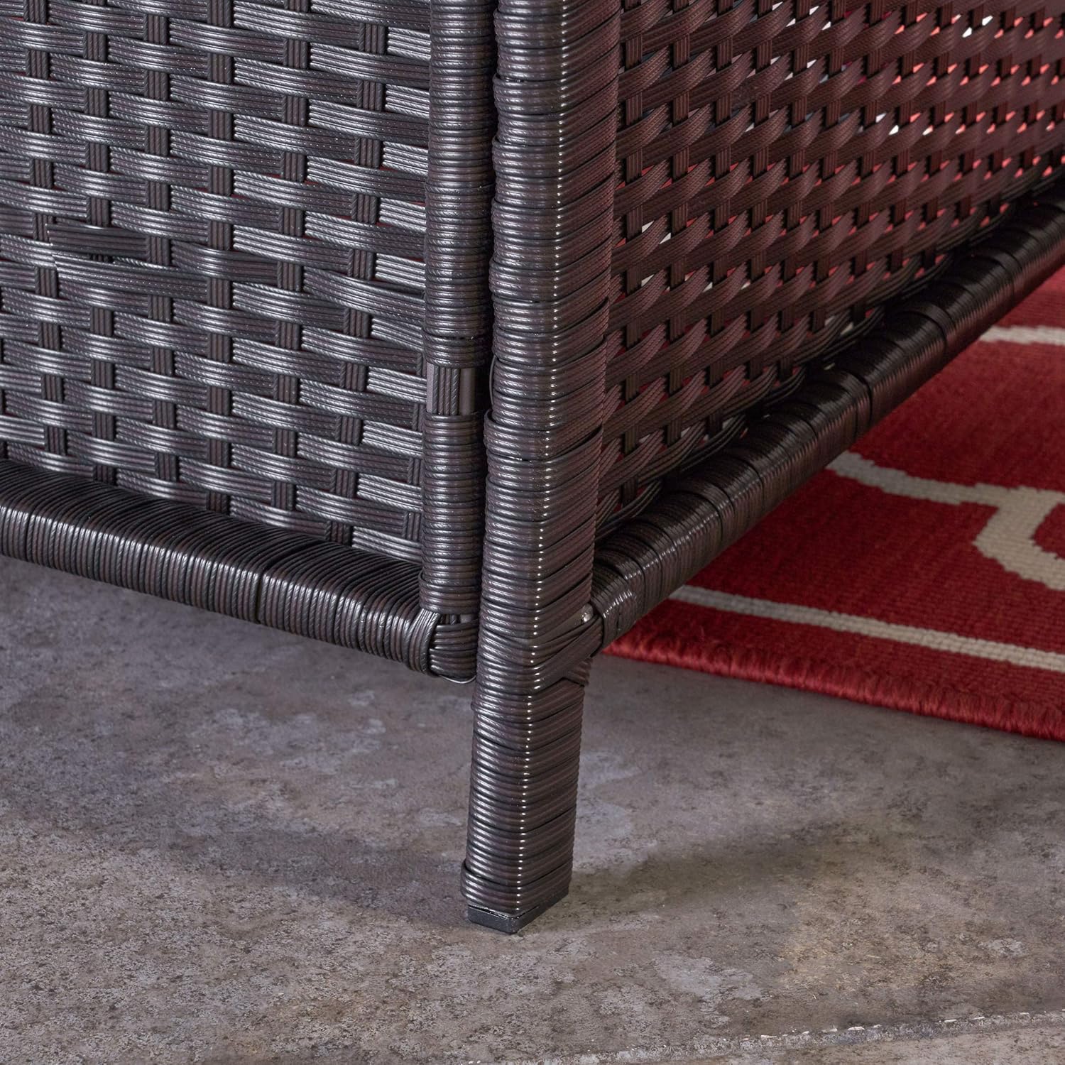 Great Deal Furniture GDFStudio Outdoor 7 Seater Wicker Chat Set with Fire Pit, Brown and Tan and Dark Gray