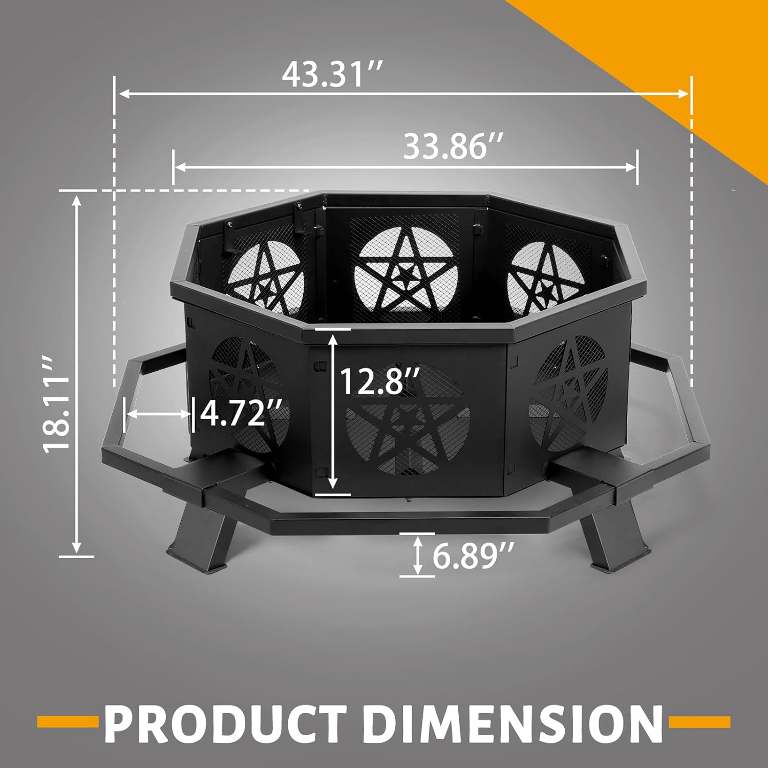 43 inch Fire Pit, Outdoor Fire Pits with Cooking Grill, Wood Burning Fire Pits for Outside, Octagonal Heavy Duty Large Firepit with Poker for Bonfire, Backyard, Camping, Patio, Picnic