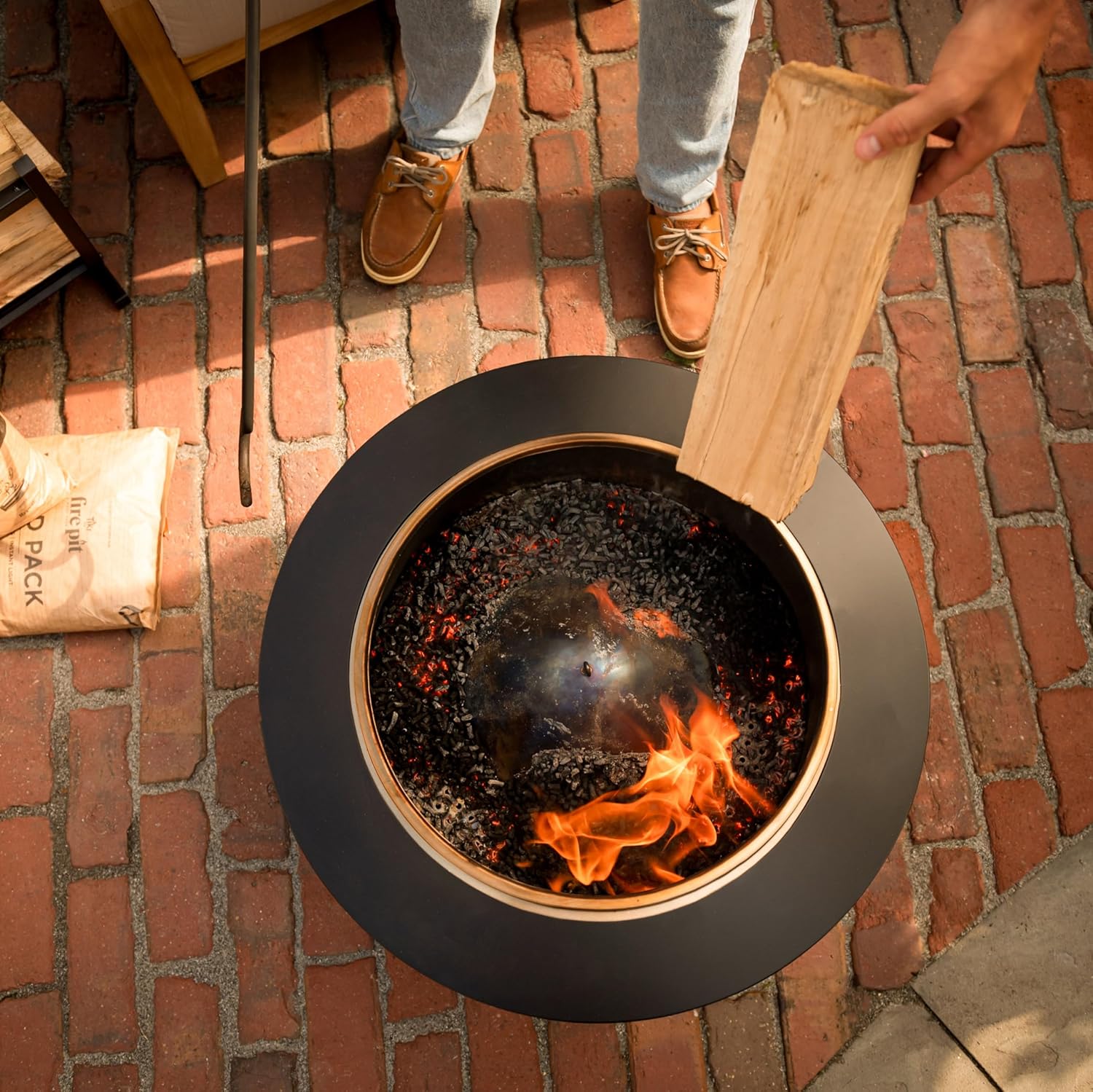 TIKI Patio Fire Pit Bundle – 25-Inch Smokeless Wood Burning Outdoor Fire Pit for Backyard, Patio, Deck & Garden with Removable Ash Pan, Stand & Weather-Resistant Cover – Modern Black Stainless Steel