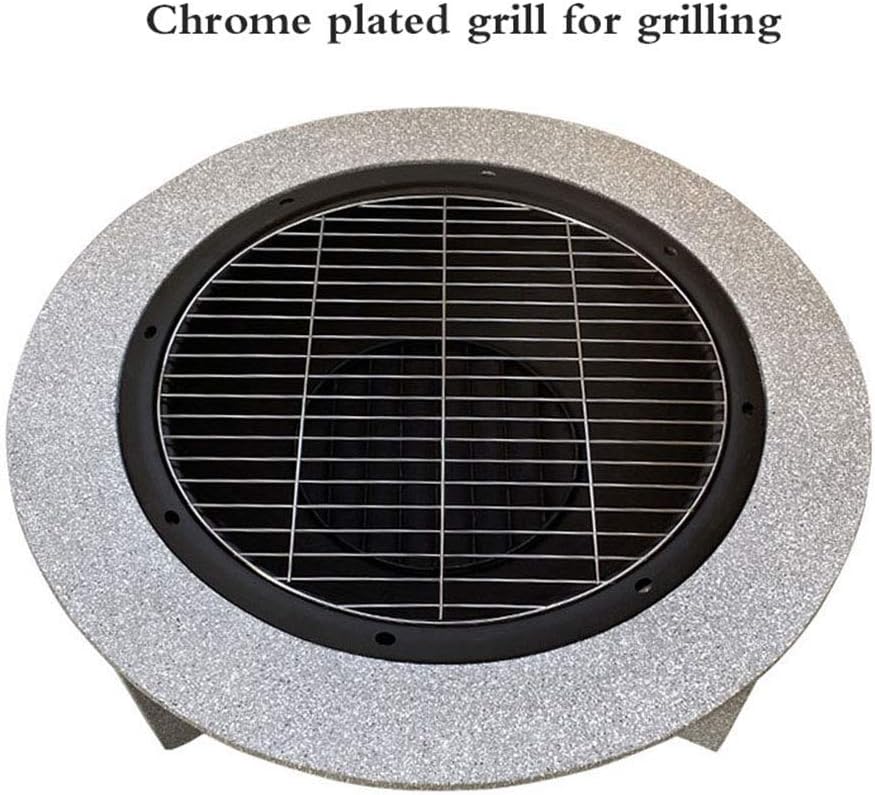 Small Firepit, Fire Pit with BBQ Grill Shelf, Fire Bowl for Garden and Patio with Fashionable and Artistic Magnesium Oxide Base Outdoor Round Wood Burning Fire Pit with Charcoal Grill