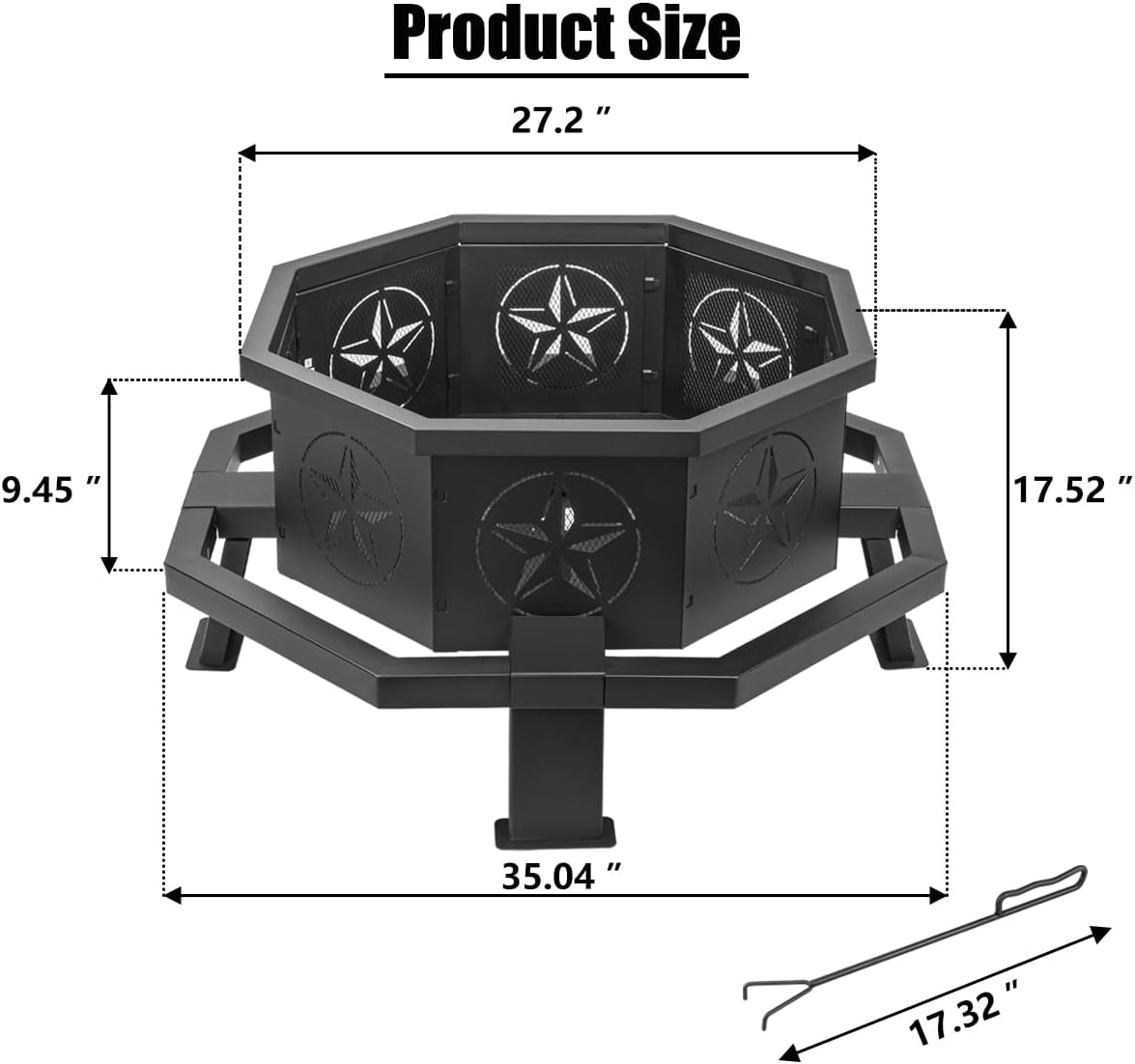 35 Inch Octagonal Fire Pit,Outdoor Fire Pit,Wood Burning Firepit for Bonfire,Firepits for Outside,Camping, Backyard, Patio,Bonfire,Garden