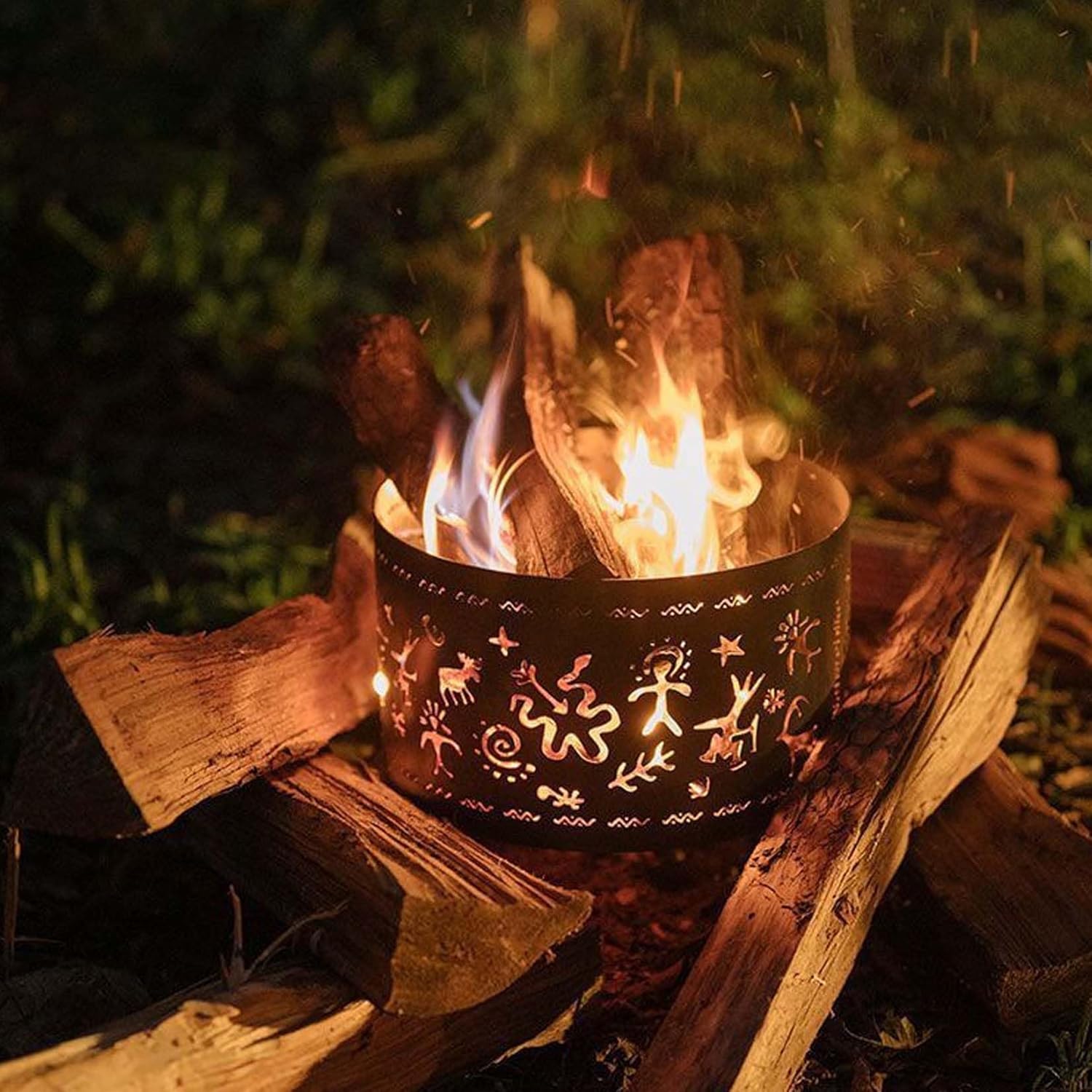 BNEI Outdoor fire Pit, Garden Multifunctional Heating Stove, Beautiful Texture Pattern, Metal, Multiple Sizes and Specifications, Suitable for a Variety of Fuels (60CM)