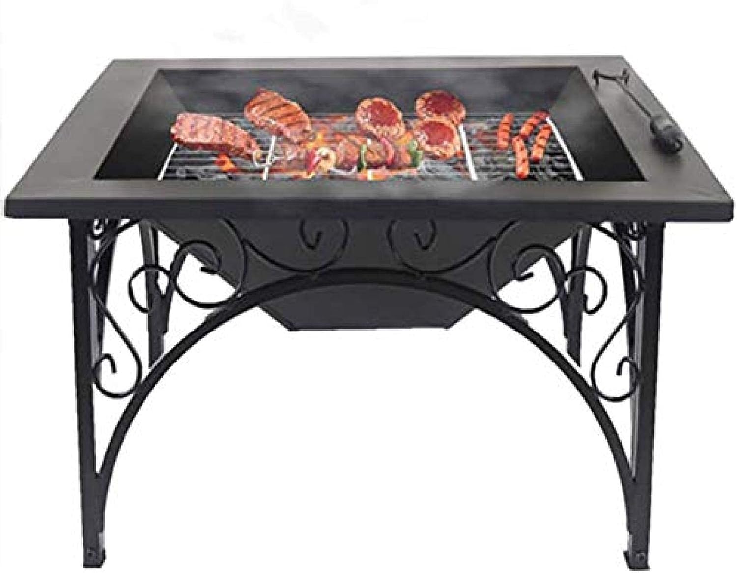 Fire Pit BBQ Grill Fire Bowl Square Outdoor Garden and Patio Heater Pit Square Metal Brazier for Barbecue Multifunction Outdoor Brazier