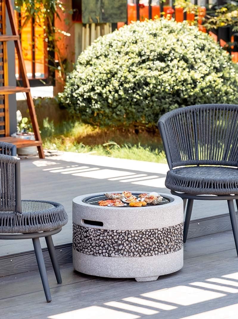 Fire Pits Outdoor Garden Wood-burning Fire Pit Barbecue Grill Kit, Backyard Patio Outdoor Imitation Stone Fireplace Bonfire Pit, 55.5cm/21.9