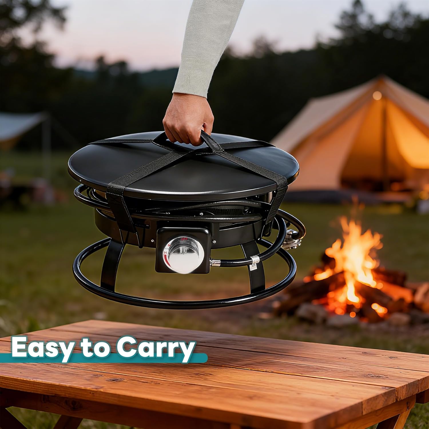 OLIXIS Portable Propane Fire Pit, 19 Inch Smokeless Gas Firebow with Cover and Carry Kit, 58,000 BTU Outdoor Fire Pit for Outside Patio Backyard Camping RV Tailgating