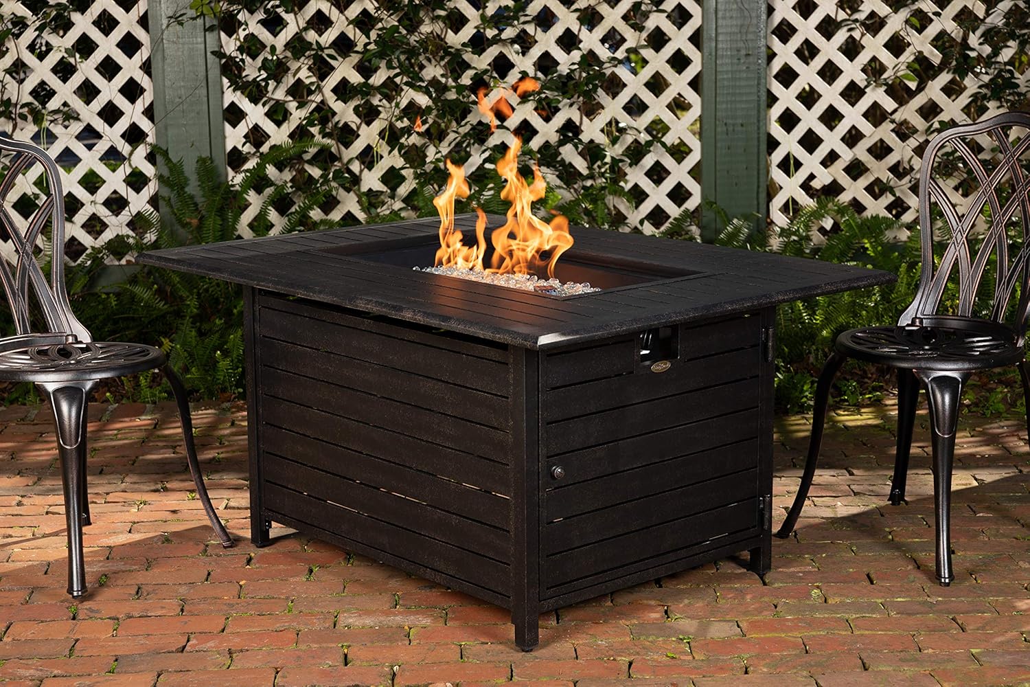 Longmont Aluminum Convertible Gas Fire Pit Table 55,000 BTU Multi-Functional Outdoor Firepit with Fire Bowl Lid, Nylon Cover & Clear Fire Glass - Bronze Finish - Rectangular 48