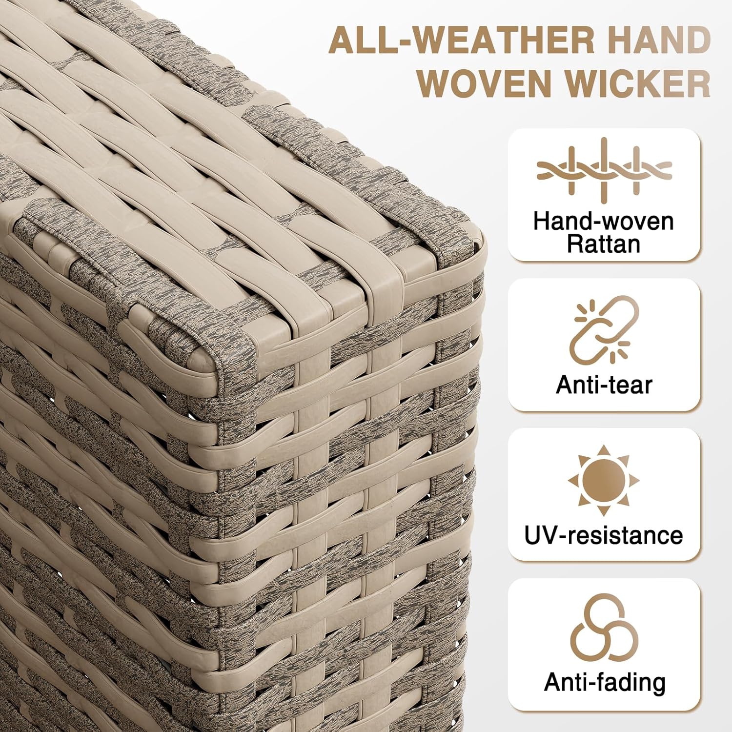 Aoxun Patio Furniture Sets, 8-Piece Outdoor Patio Furniture with 44'' Propane Gas Firepit Table, Wicker Outdoor Conversation Set Sectional Sofa for Backyard, Poolside, Garden (Black Cushion)