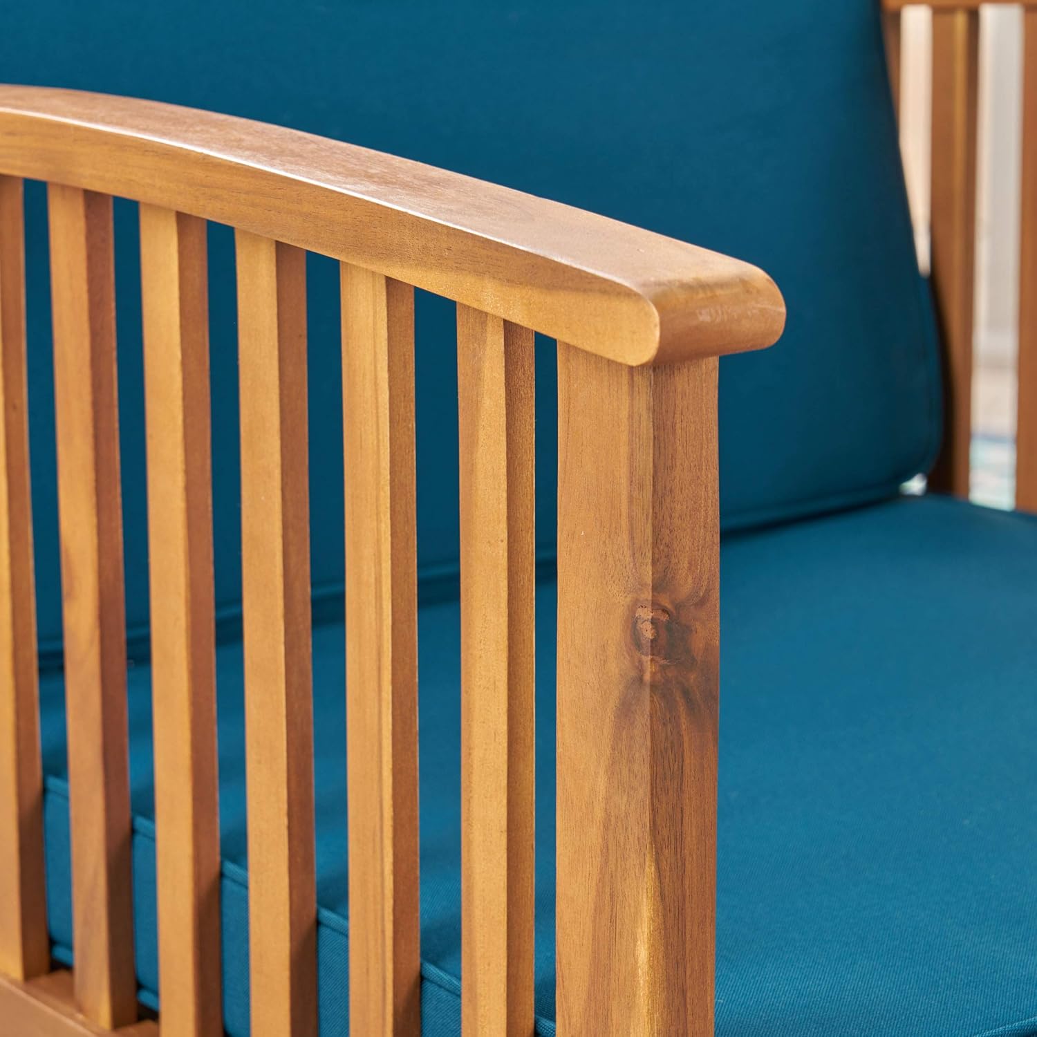 GDFStudio Outdoor 4-Seater Acacia Wood Club Chairs with Firepit, Brown Patina Finish and Dark Teal and Wood Pattern