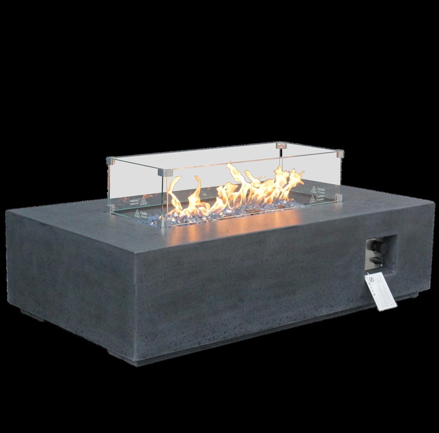 Penau 52 Inch Outdoor Concrete Propane Gas Fire Pit Table, 65000 BTUs, Dark Gray Color, Includes Glass Wind Guard and Waterproof Cover