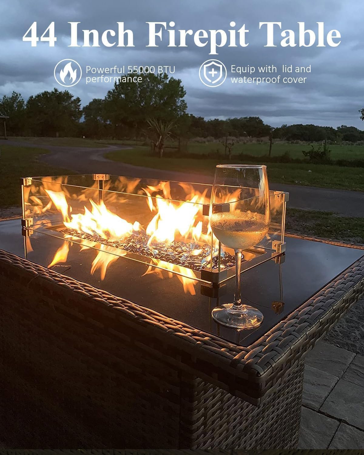 LayinSun 8 Piece Wicker Outdoor Furniture Set with 6-inch Comfy Cushions, High Back Patio Furniture Set with Swivel Rocking Chairs and Fire Pit Table