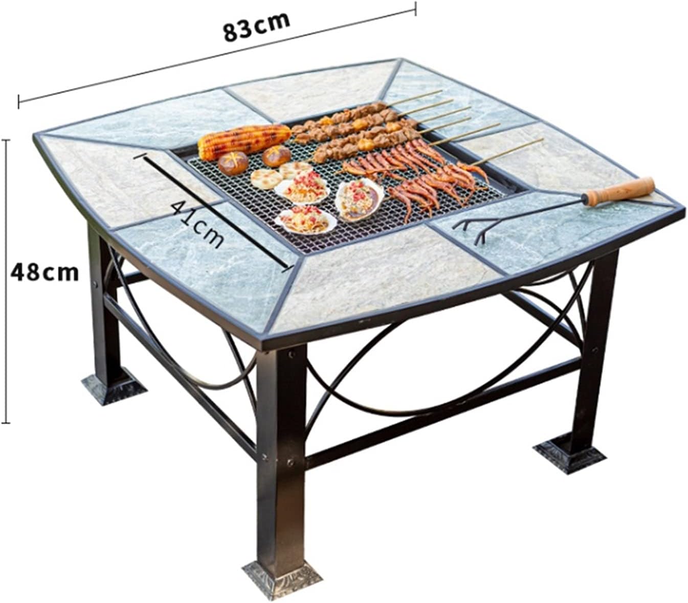 Barbecue Brazier Outdoor Grill Table Fire Pit Garden Patio BBQ Table Charcoal Outdoor Grill Household with Net Cover Heating Charcoal Brazier, Ice Pit 83x 83x 48cm