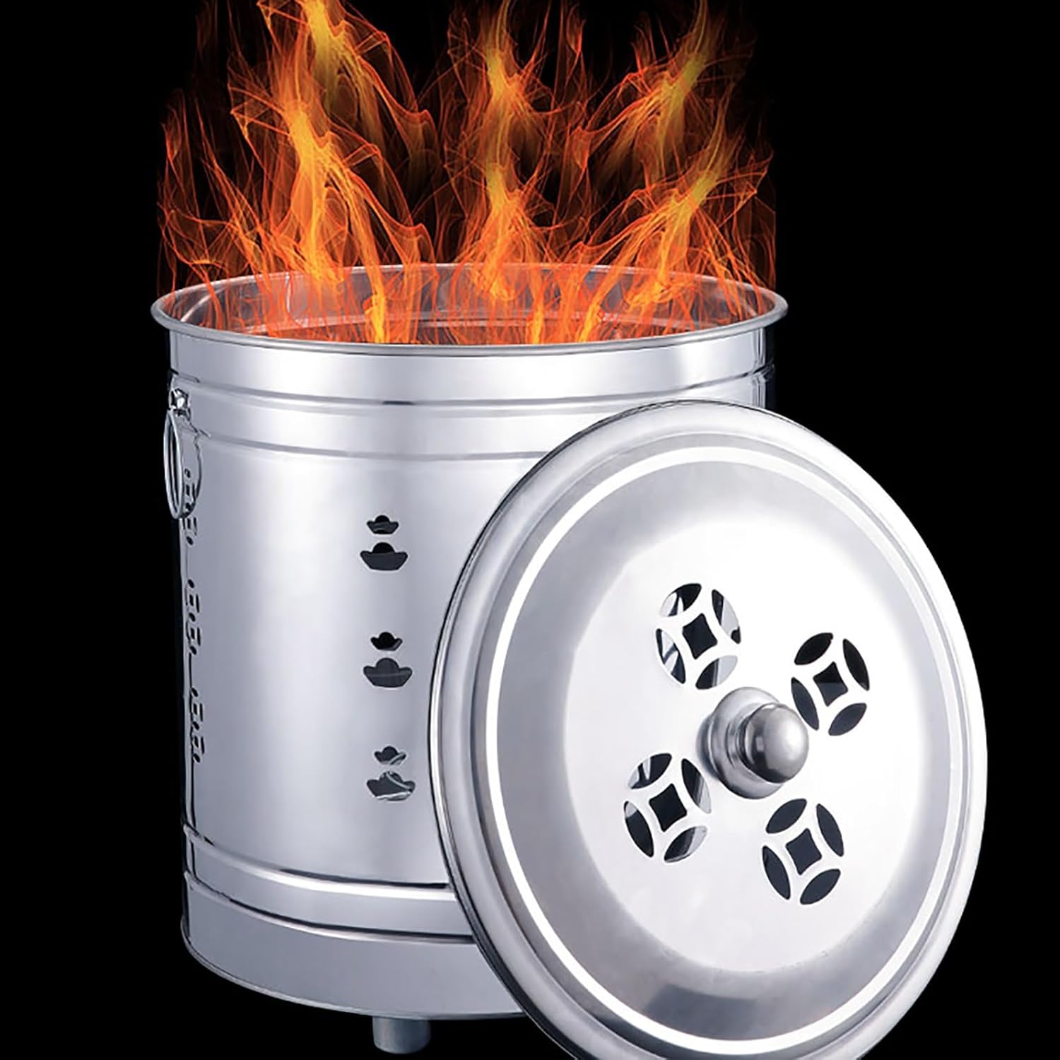 Fire Pit, Incinerator, Burn Barrel for Yard Waste, with Rollers, Used to Worship Ancestors or Leaf Trash Trash Burning(Large)