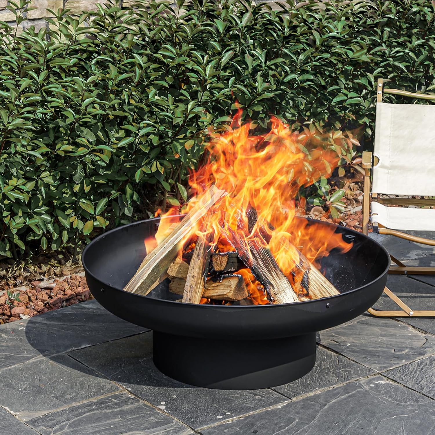 32in Fire Pit Table with Lid,Heavy Duty and Deep Fire Bowl,Outdoor Wood Burning BBQ Grill Firepit Bowl with Cover Lid, Fire Pit for Outside Table for Backyard Bonfire Patio Picnic