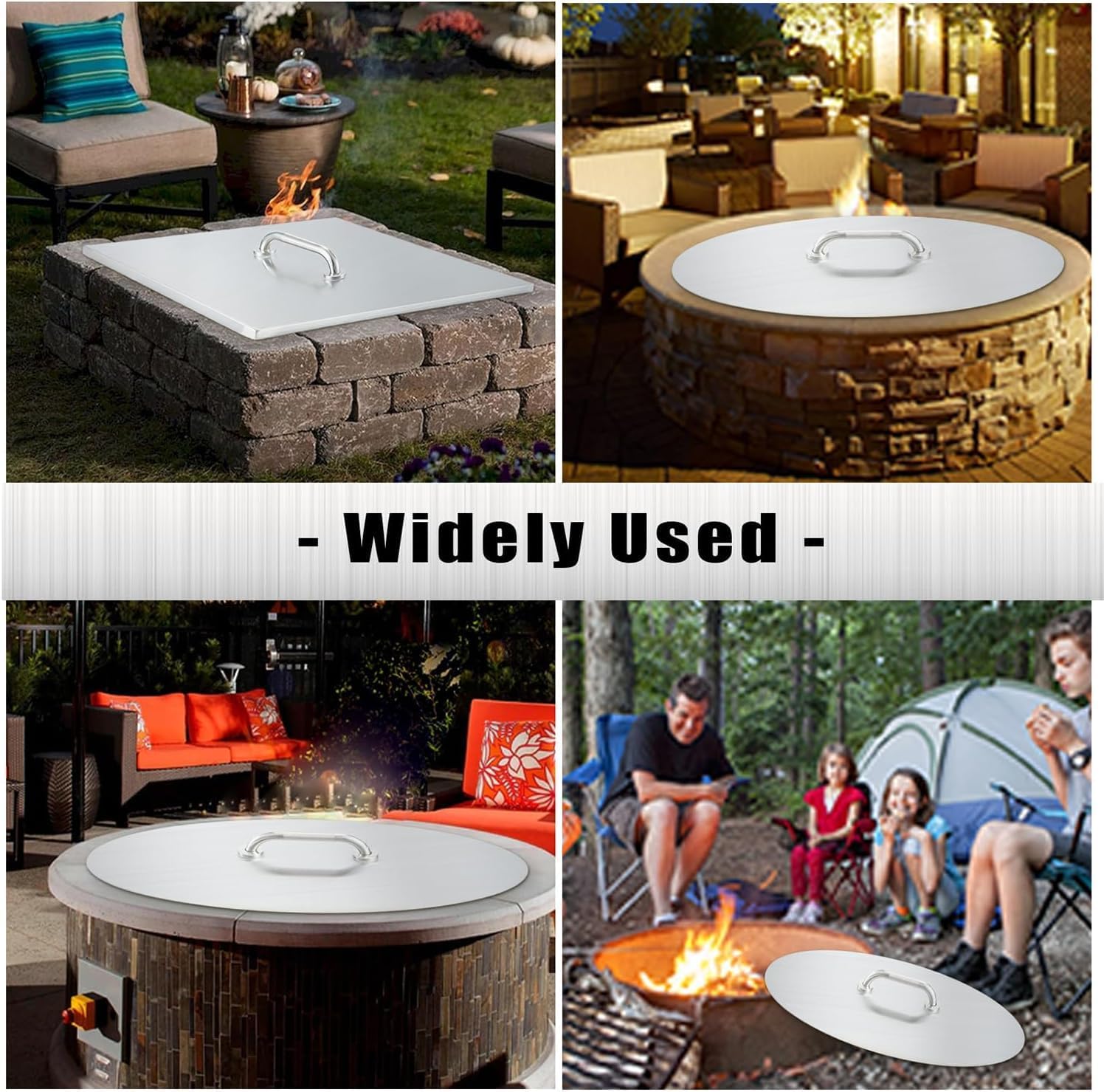 40 Inch Round Fire Pit Lid, Stainless Steel Fire Pit Cover Round, Firepit Heat Deflector & Snuffer, Heavy-Duty 3mm Thickness Steel Fire Pit Cover for Patio Firepits