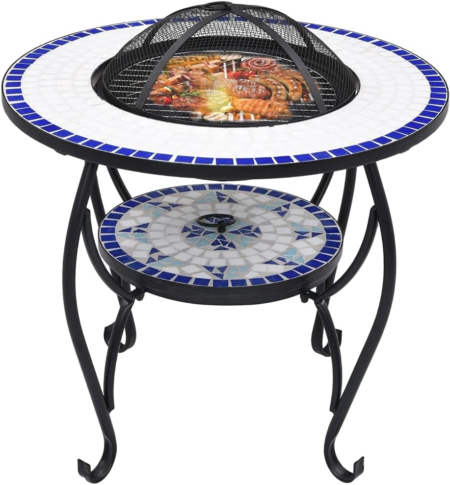 CHARMMA Mosaic Fire Pit Table Blue and White 26.8