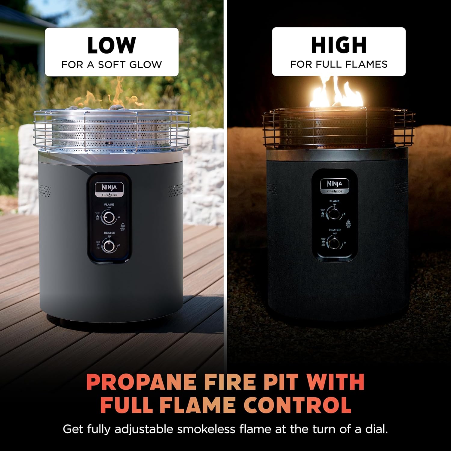 Ninja |Fireside360™ | Outdoor Heater & Fire Pit | 3 Modes: Flame, Heat, Flame & Heat | Portable for Patio, Deck, Camping, Beach | Easy Control Flames & Heat | Push to Start Ignition | Black | OF101AMZ