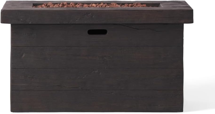 45 Inch Rectangular Magnesium Oxide Fire Pit for Outdoor Use with 50,000 BTU Heating Power and Weather-Resistant Finish