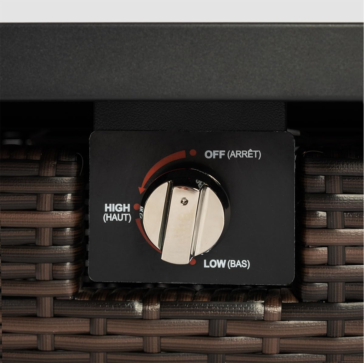 28'' Propane Fire Pit Table, 50,000 BTU Fire Table with Brown Wicker, Laval Rocks, Inclined Leg Design.