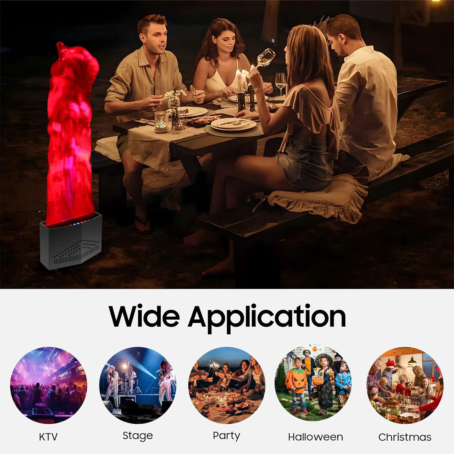 4.92ft Fake Flame Light with 36 LED Light, Red & Blue LED Flame Stage Effect Light Artificial Fake Fire Flame Lamp for Nightclub, Campfire Party, Special Holiday (1.5m/4.92ft, Type 1)