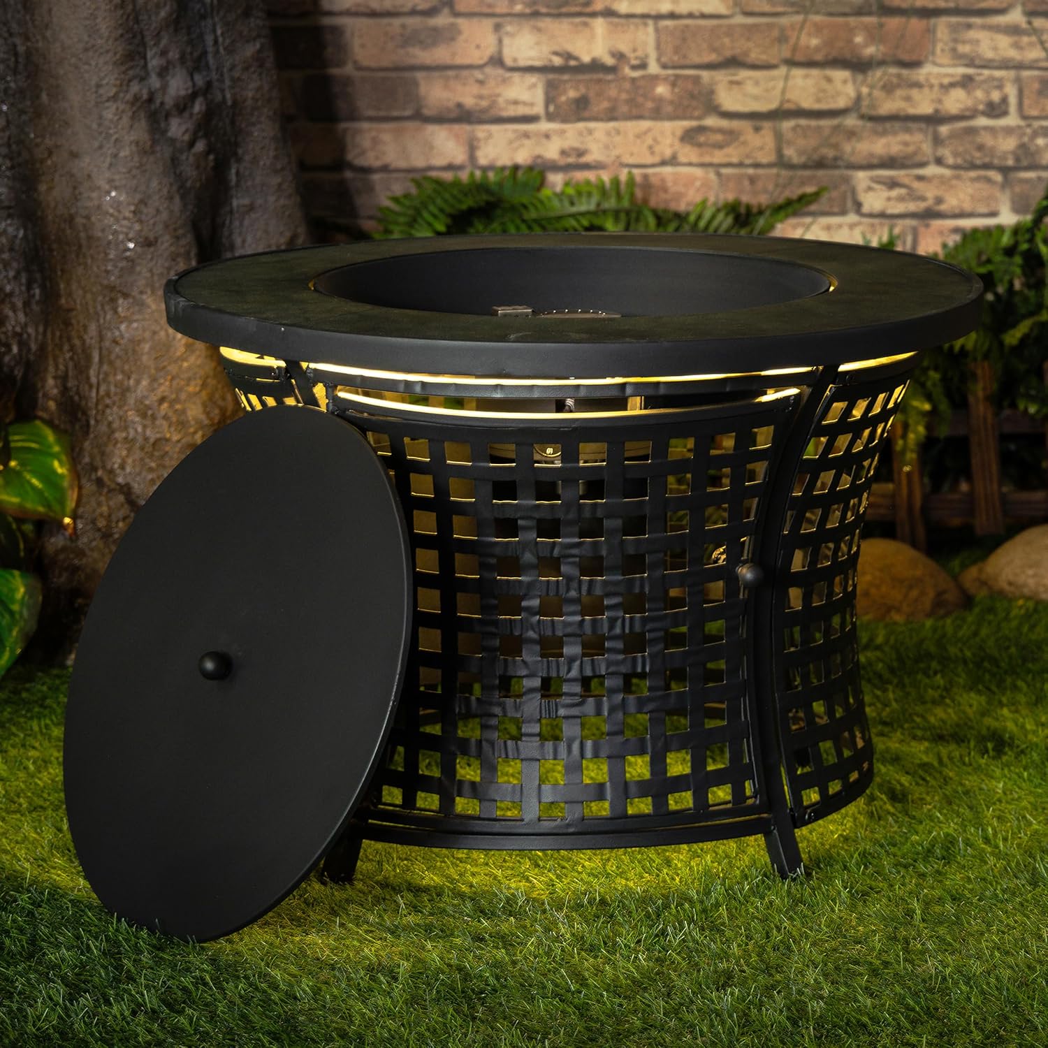 Round Outdoor Propane Gas Fire Pit Table 8,000 BTU Propane with Lava Rock Filler