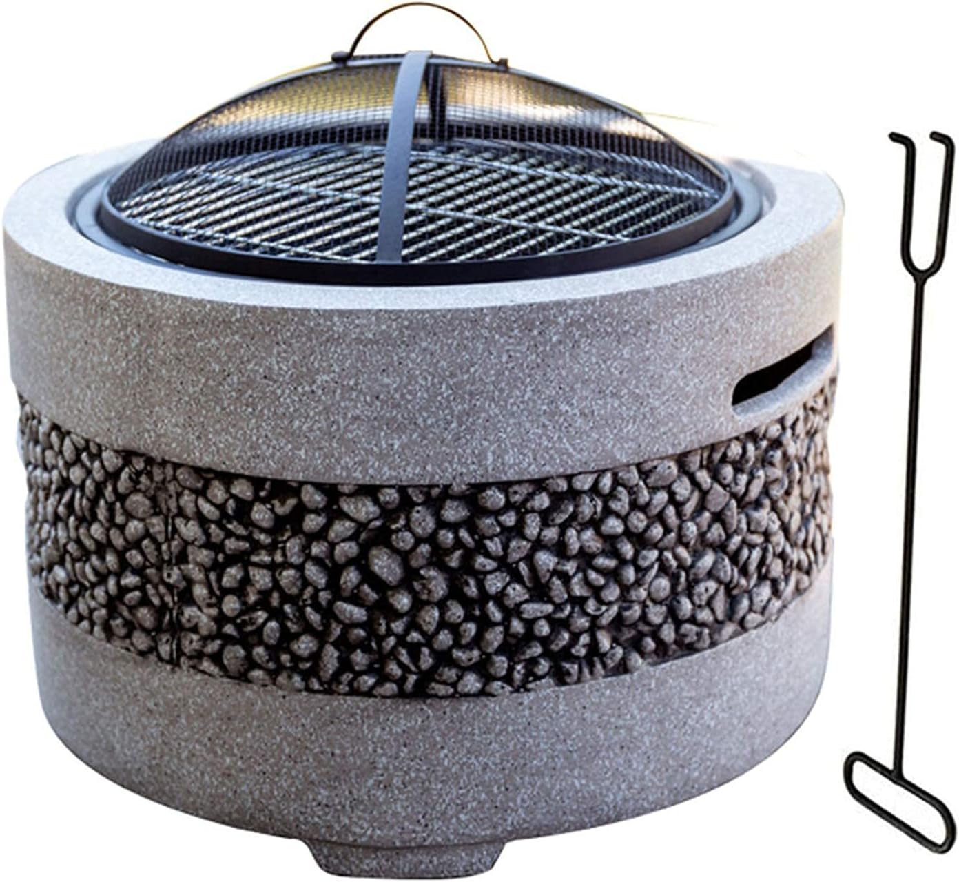 Small Firepit, Large 3 in 1 Fire Pit with BBQ Grill Shelf, Edging of Artificial Stone for Outside Patio, Decking, Lava Rocks